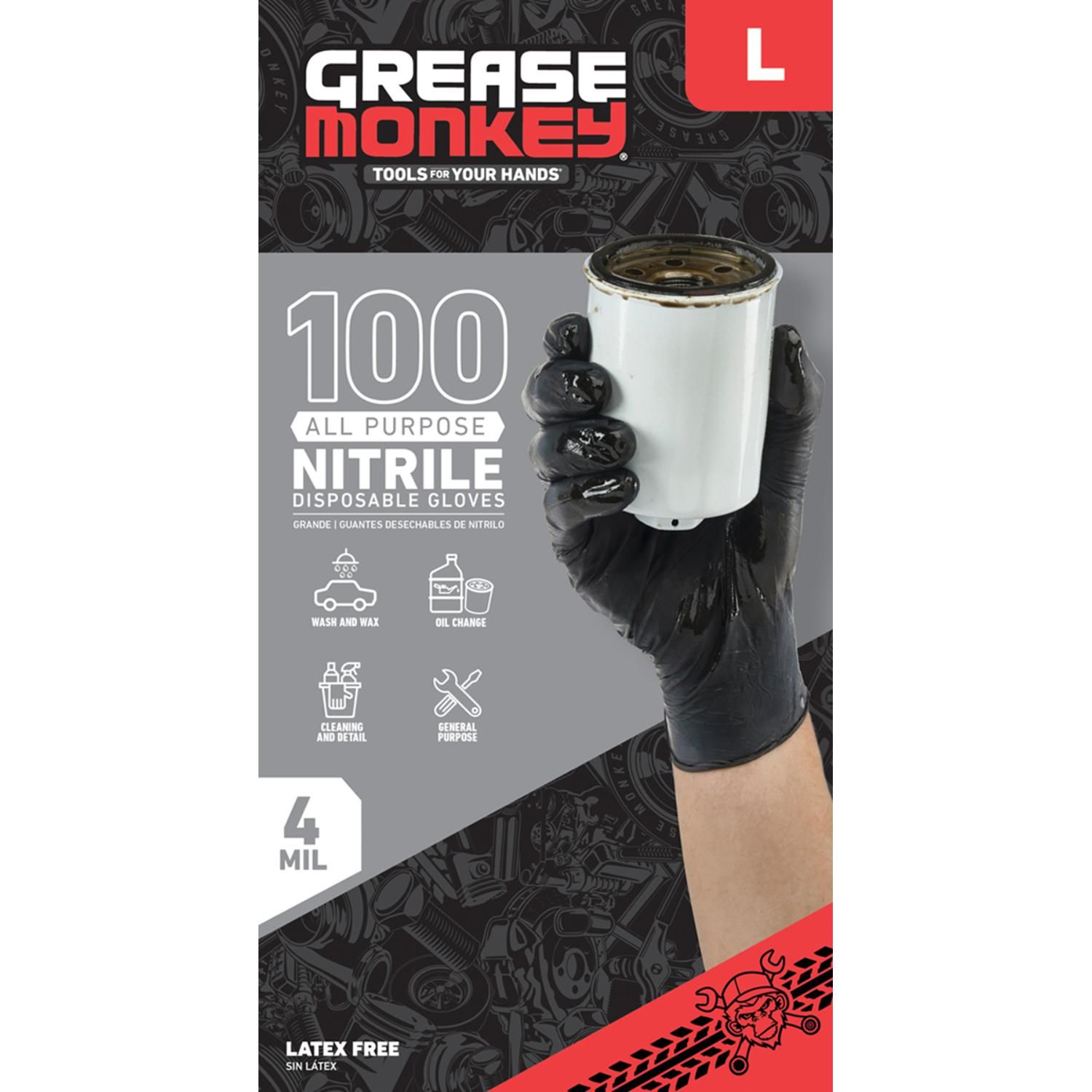 Grease Monkey Black Nitrile Large Disposable Gloves 100 Piece