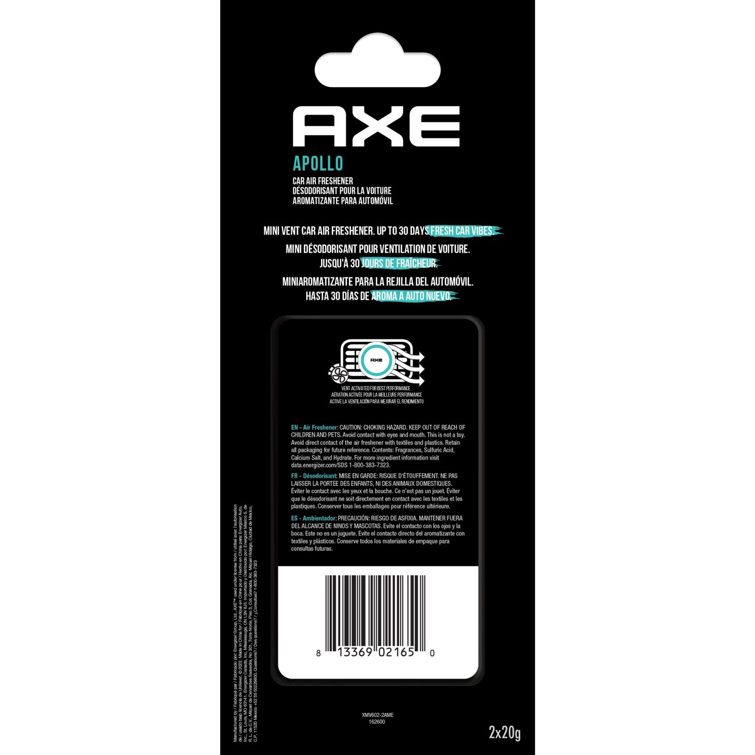 Axe Auto Air Fresheners Axe Apollo Vent Clip 2 Pack