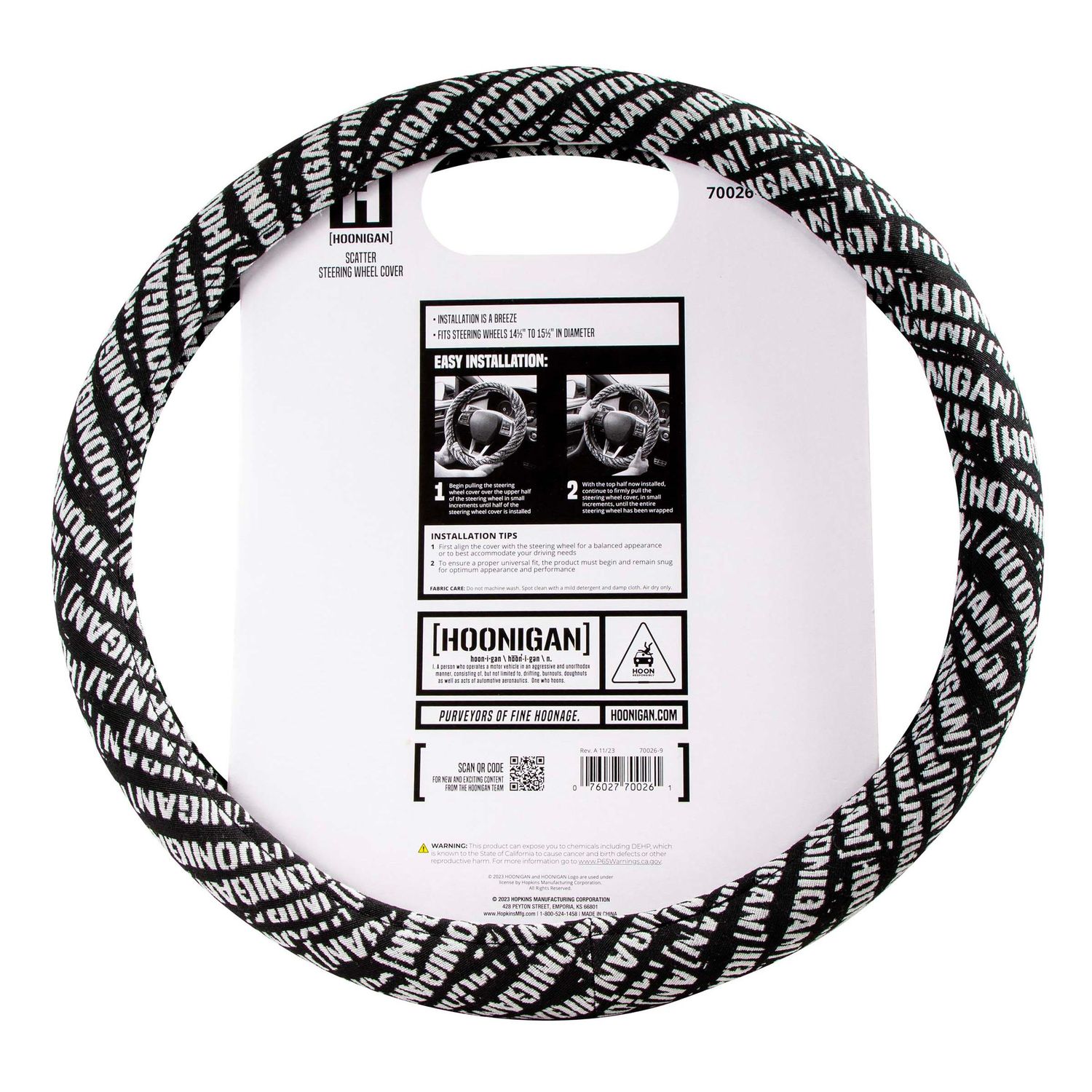Hoonigan Black and White Lettering Steering Wheel Cover