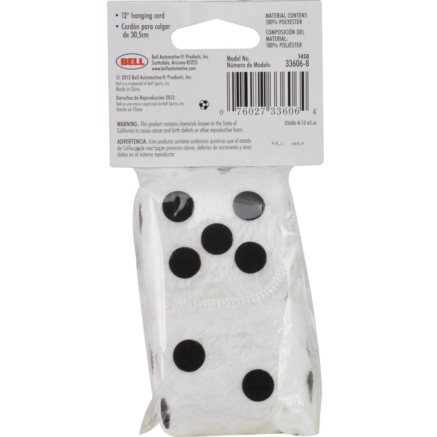 Bell Automotive White Fuzzy Dice Mirror Hanger