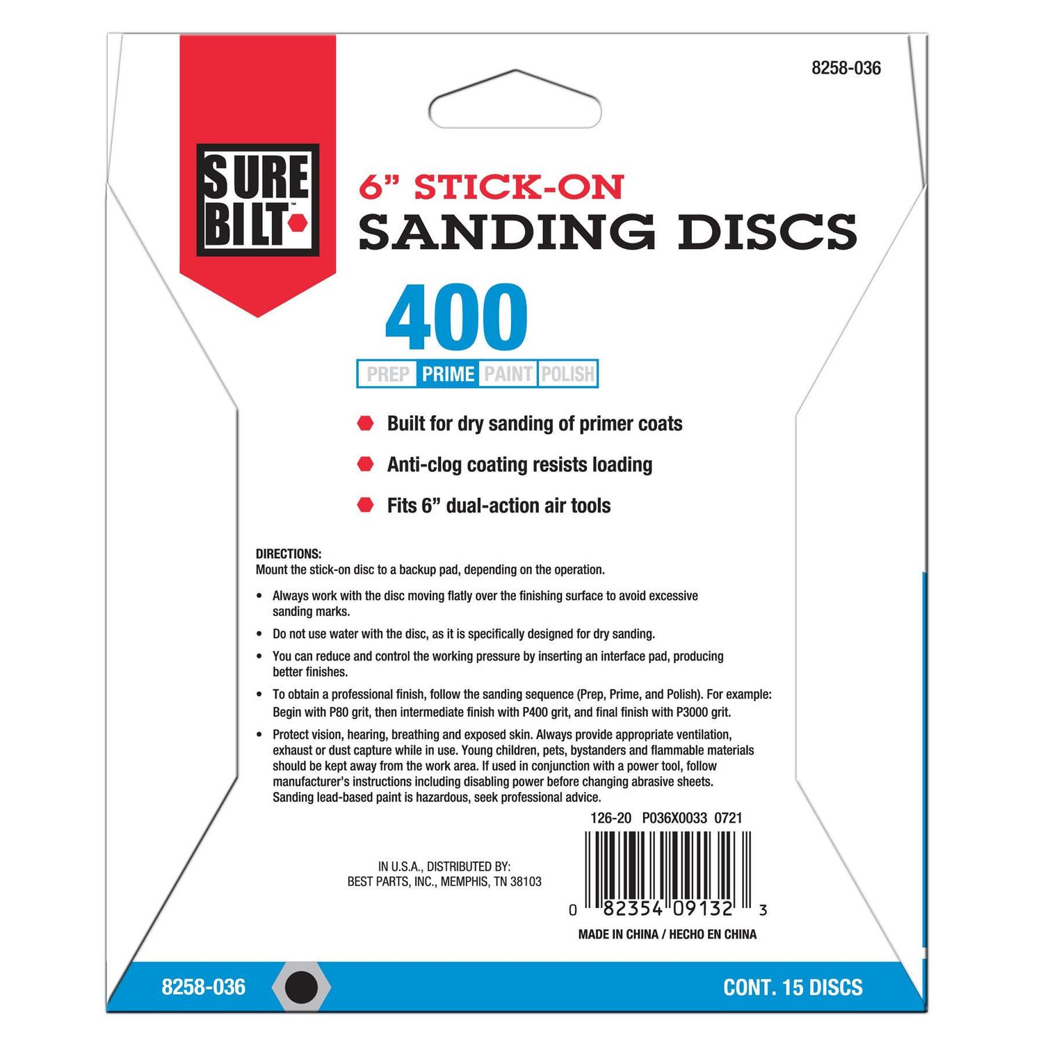 SureBilt 6in Gold Sanding Disc P400 15 Pack