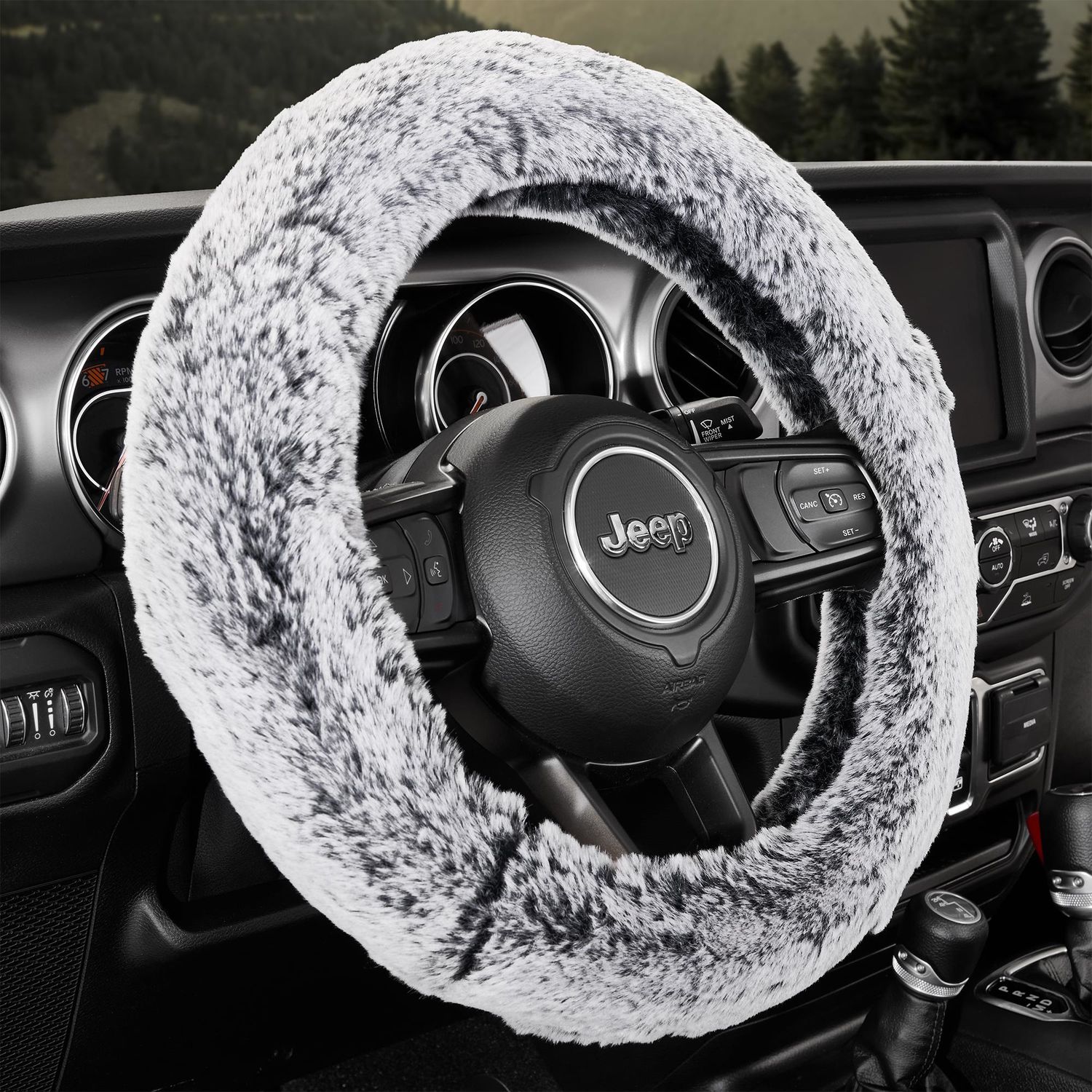 Masque Black and Gray 2 Tone Furry Steering Wheel Cover