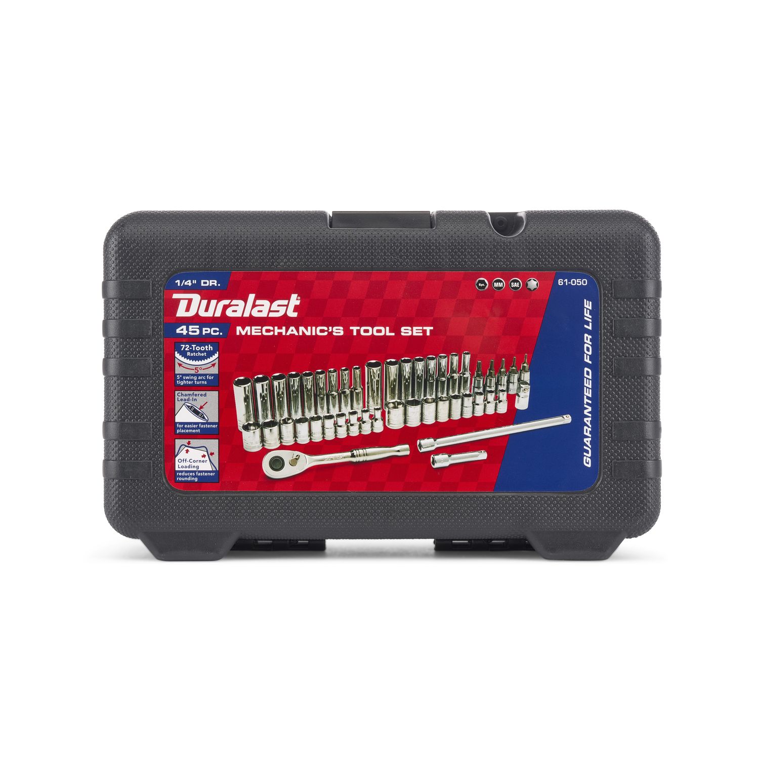 Duralast 1/4in Drive Ratchet and Socket SAE and Metric Tool Set 45 Piece