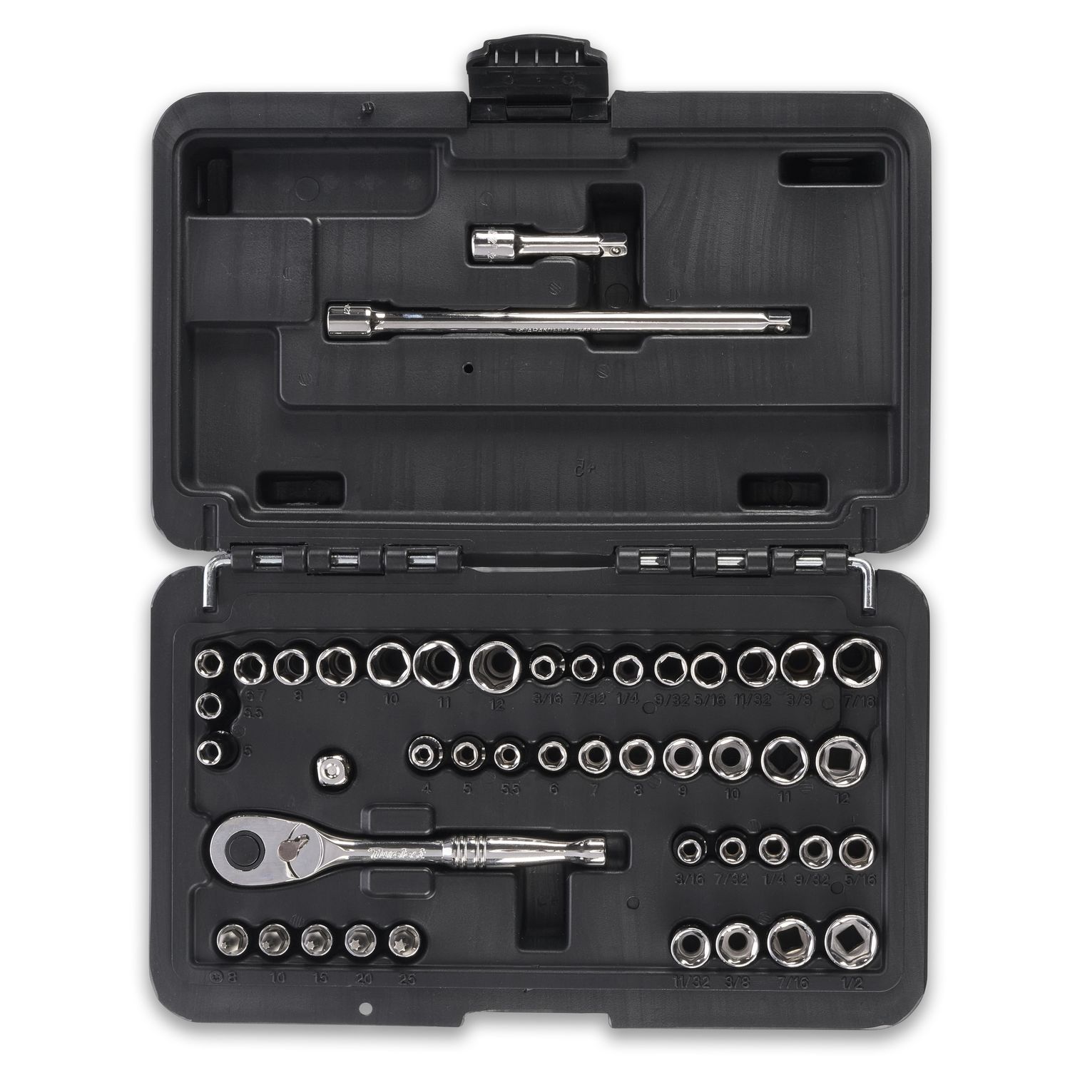 Duralast 1 4in Drive Ratchet and Socket SAE and Metric Tool Set 45 Piece