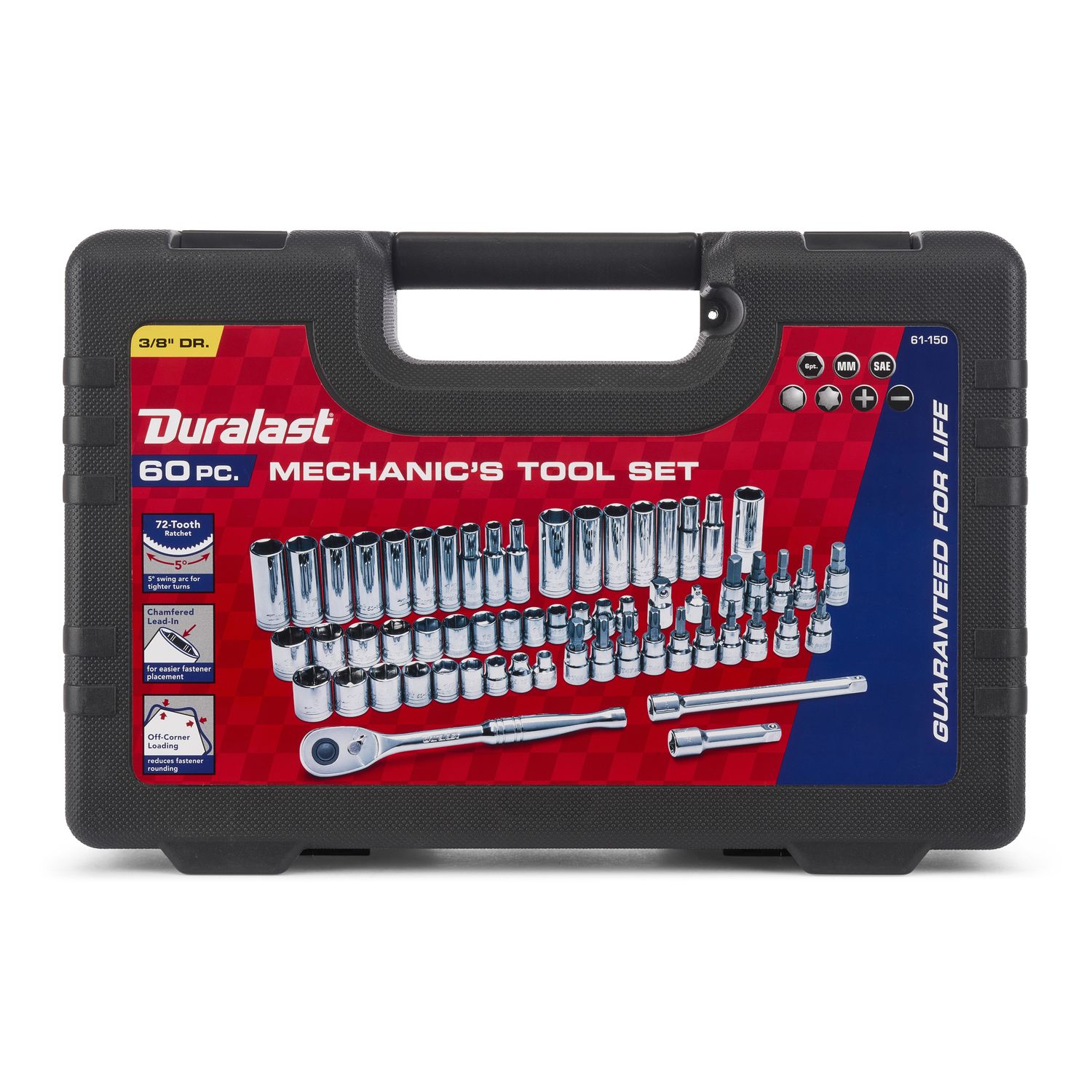 Duralast 38in Drive Ratchetsocket Saemetric Tool Set 60 Piece