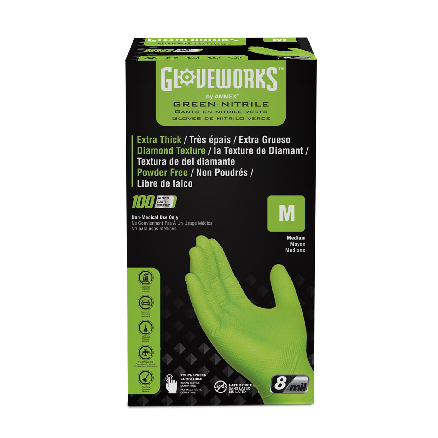 Gloveworks Heavy Duty Green Medium Nitrile Raised Diamond Texture