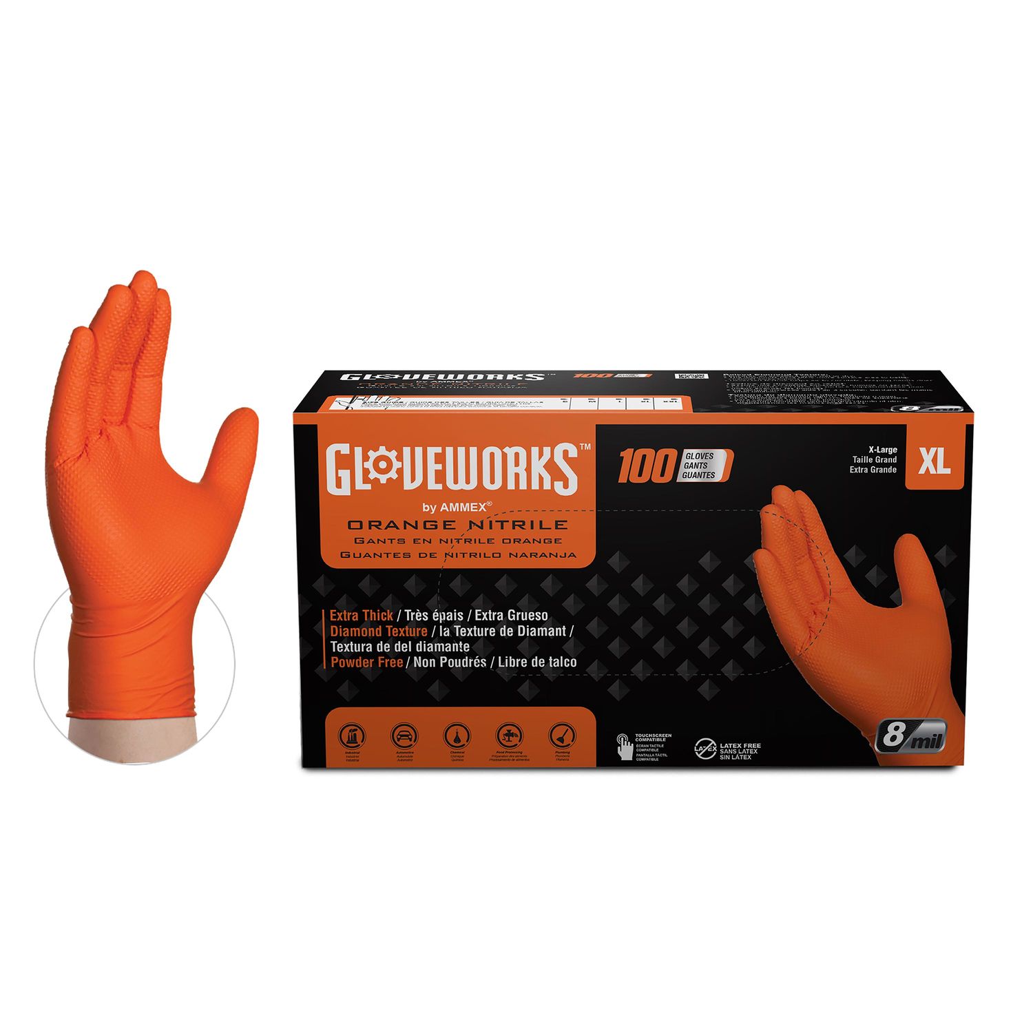 Gloveworks Nitrile Gloves (Large, Orange, Box/100)