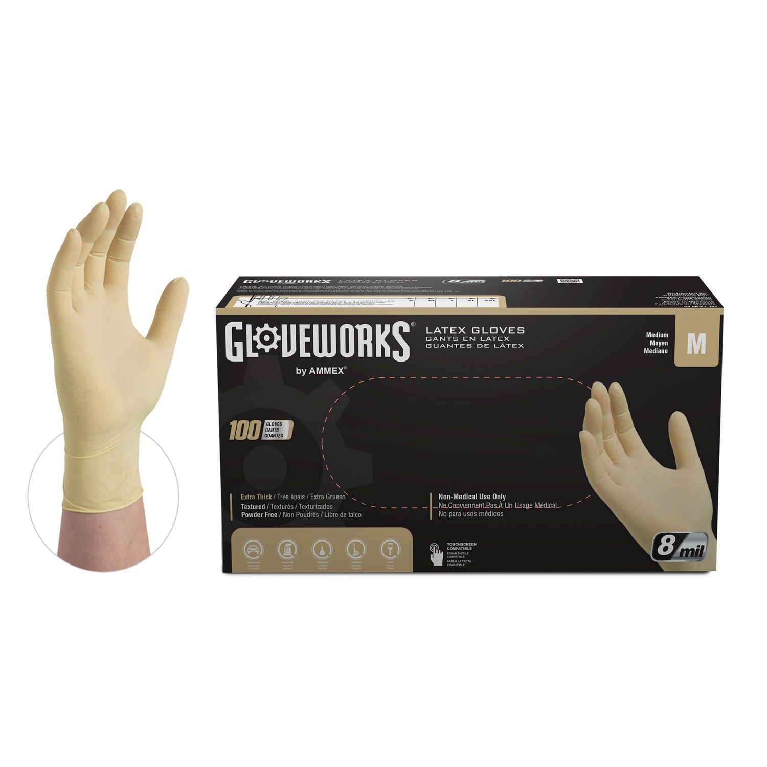Gloveworks Heavy Duty Medium Latex Powder Free Industrial Gloves 100 Piece