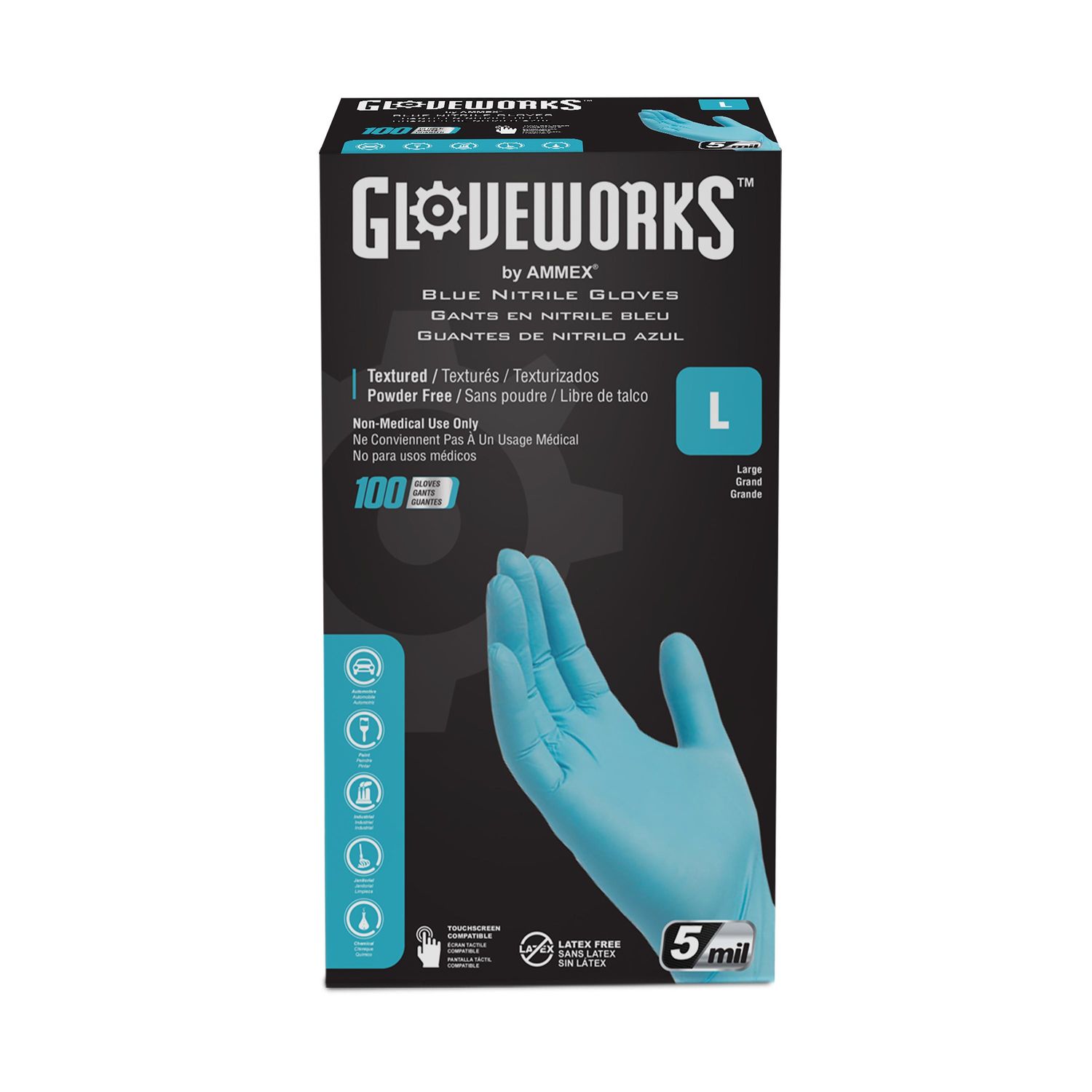 Blue Nitrile Inpf46100 GPNHD66100 Non-Sterile Disposable Gloves, L,