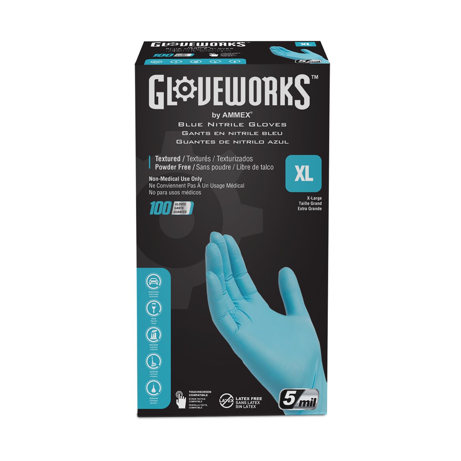 Gloveworks Blue Nitrile Disposable Gloves, X-Large, 10 Boxes of