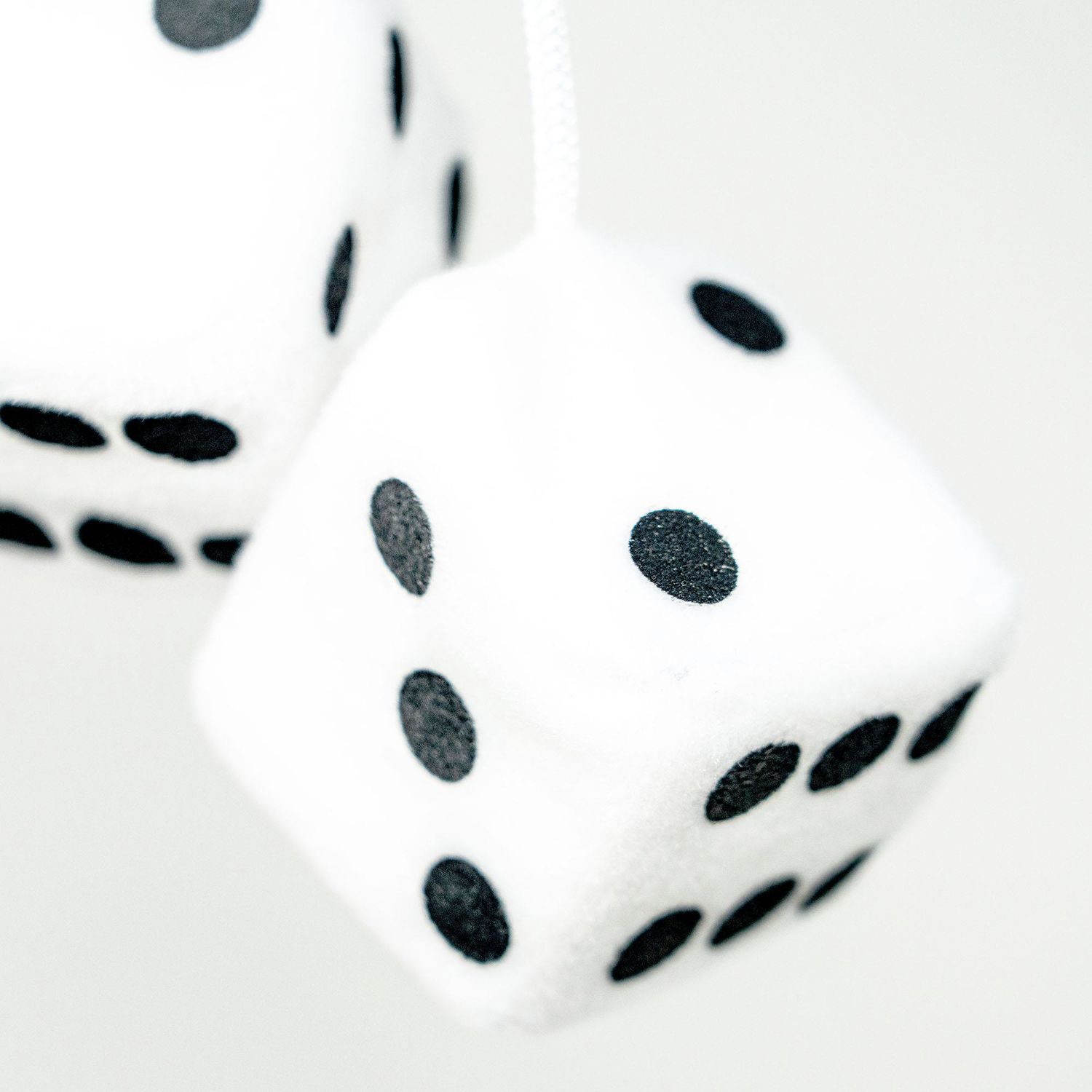 United Pacific Classic Fuzzy Dice - 3x3 Inch Soft Hanging Mirror Dice With Black/White Dots