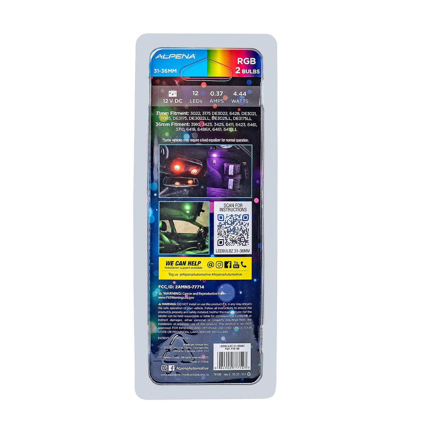 Alpena 31-36mm Multi-Color LED Bulbs with Remote