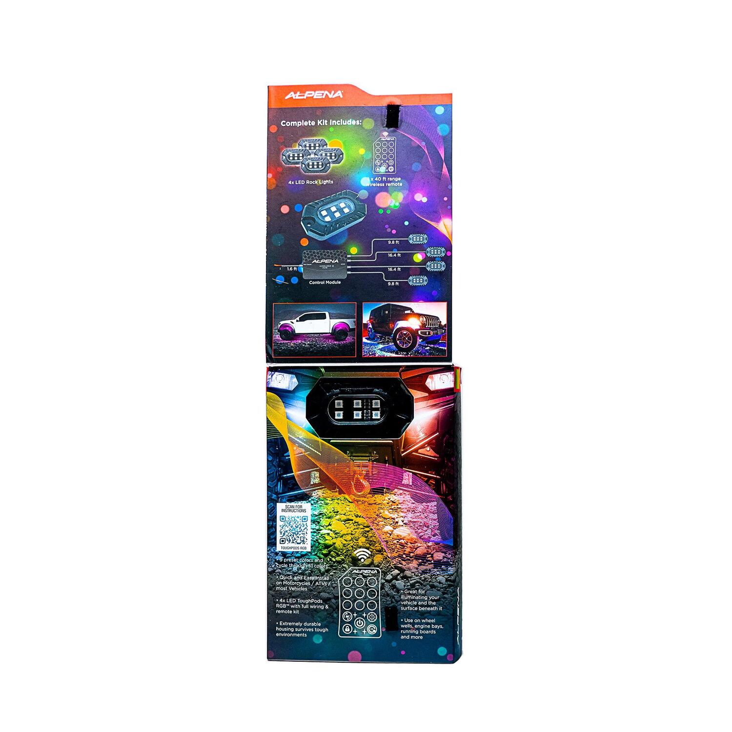 Alpena Multi-Color LED ToughPods RGB Rock Lights with Remote