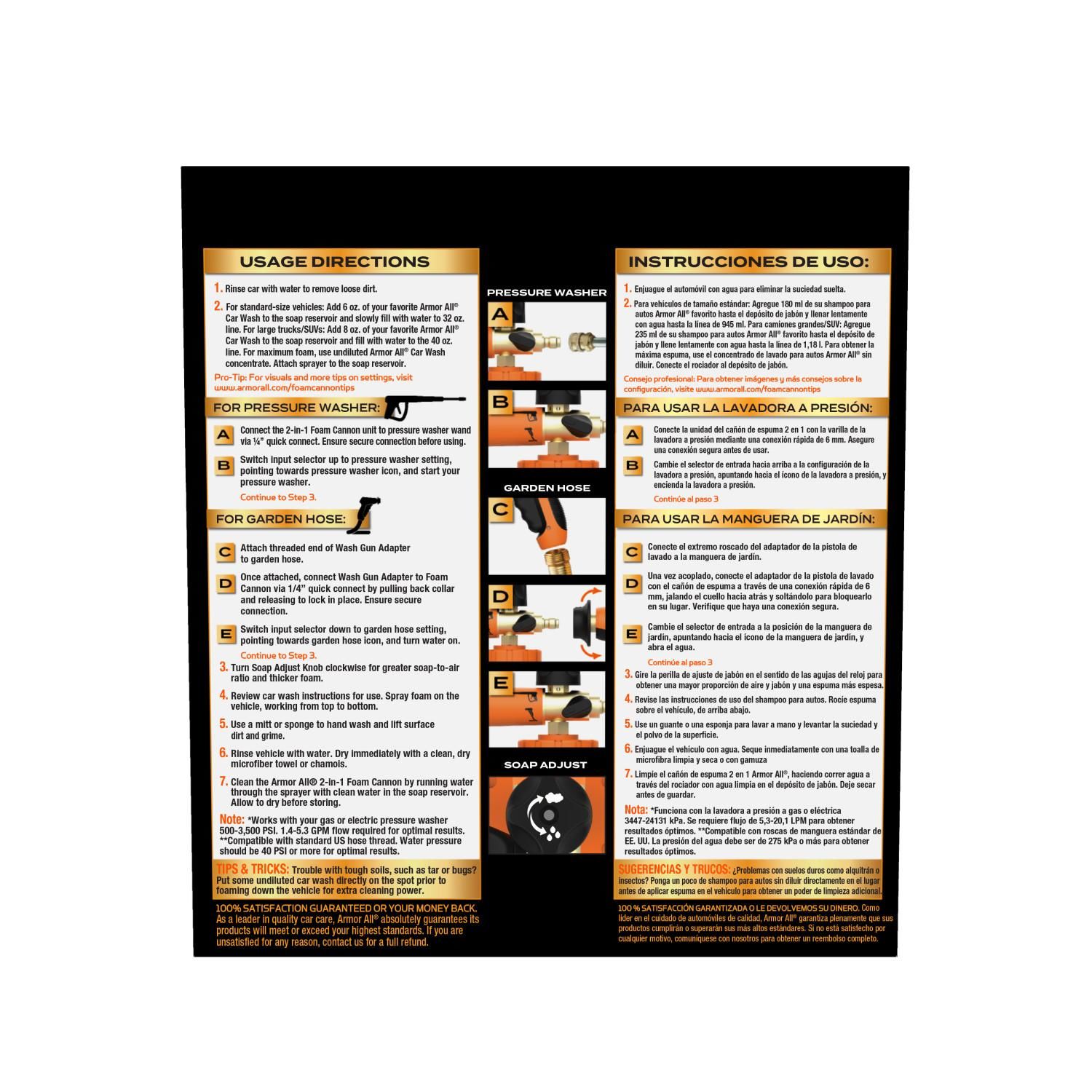 Armor All 2in1 Foam Cannon Kit, Foaming Car Wash Canister with