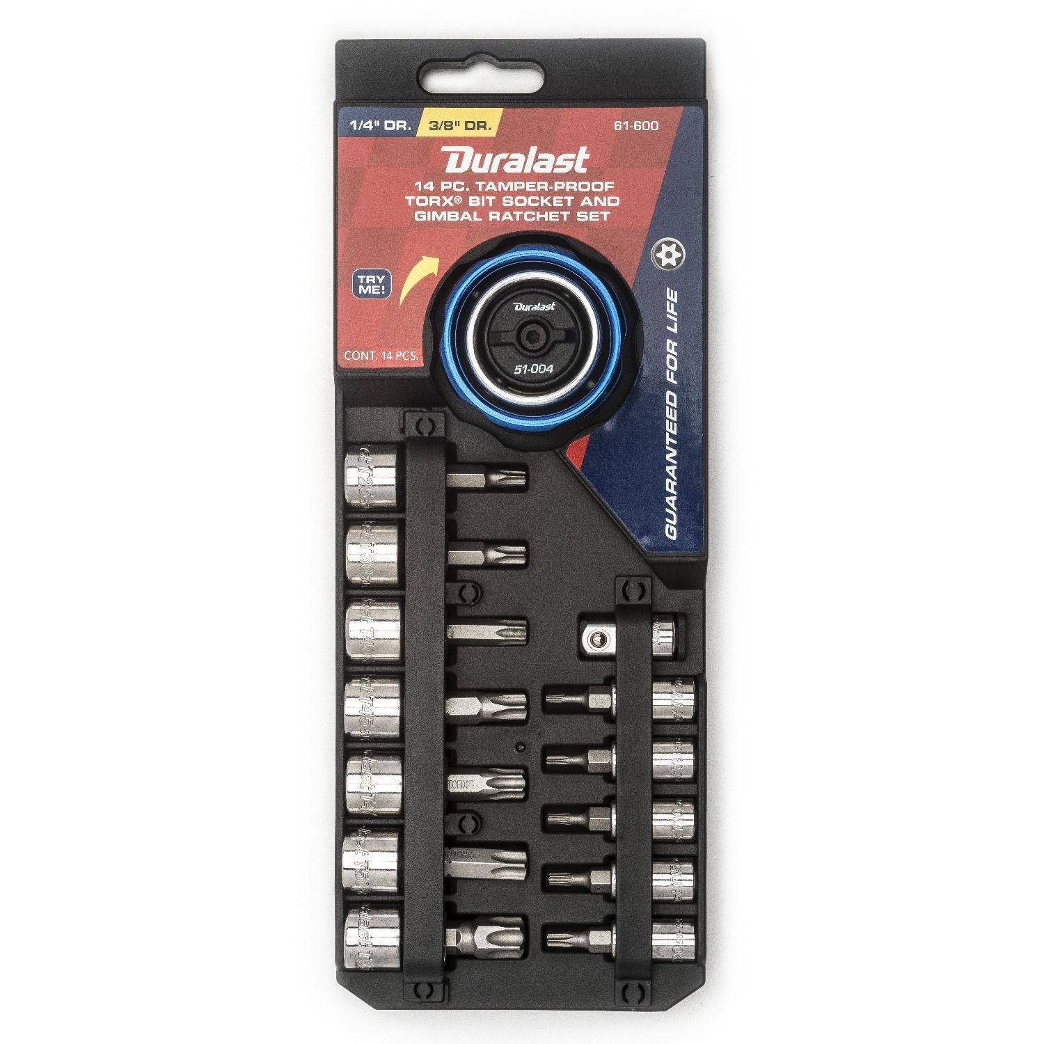 Duralast Dual Drive Gimbal Ratchet Tamper Proof Torx/Star Bit Set 14 Piece