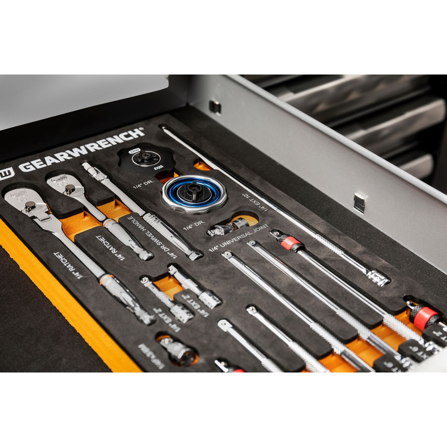 GearWrench 1/4in 90Tooth Ratchet and Drive Tool Set with Foam Storage