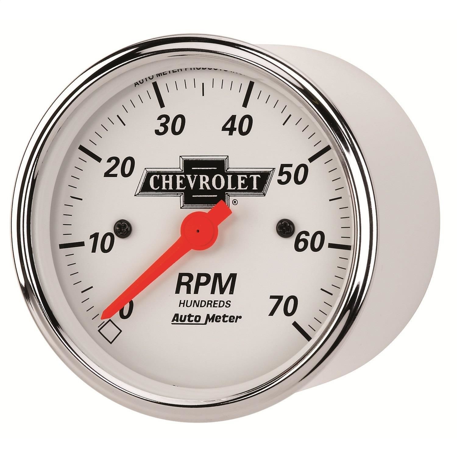 AutoMeter White 3 1/8in 07000 RPM Chevrolet Heritage Bowtie Tachometer