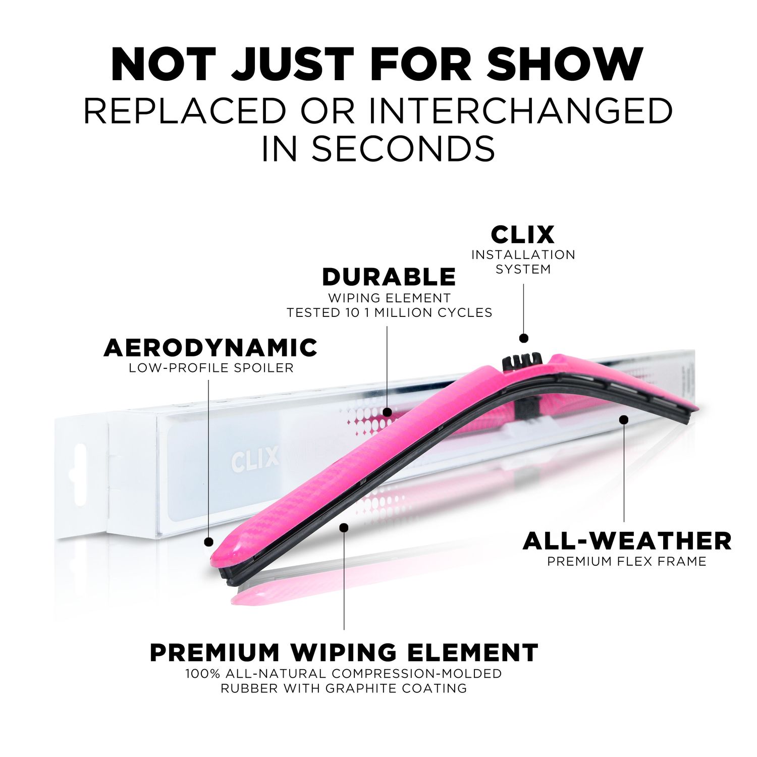 CLIX Wipers Pink Carbon 22in Clix Wiper All Weather Interchangeable Wiper Blade