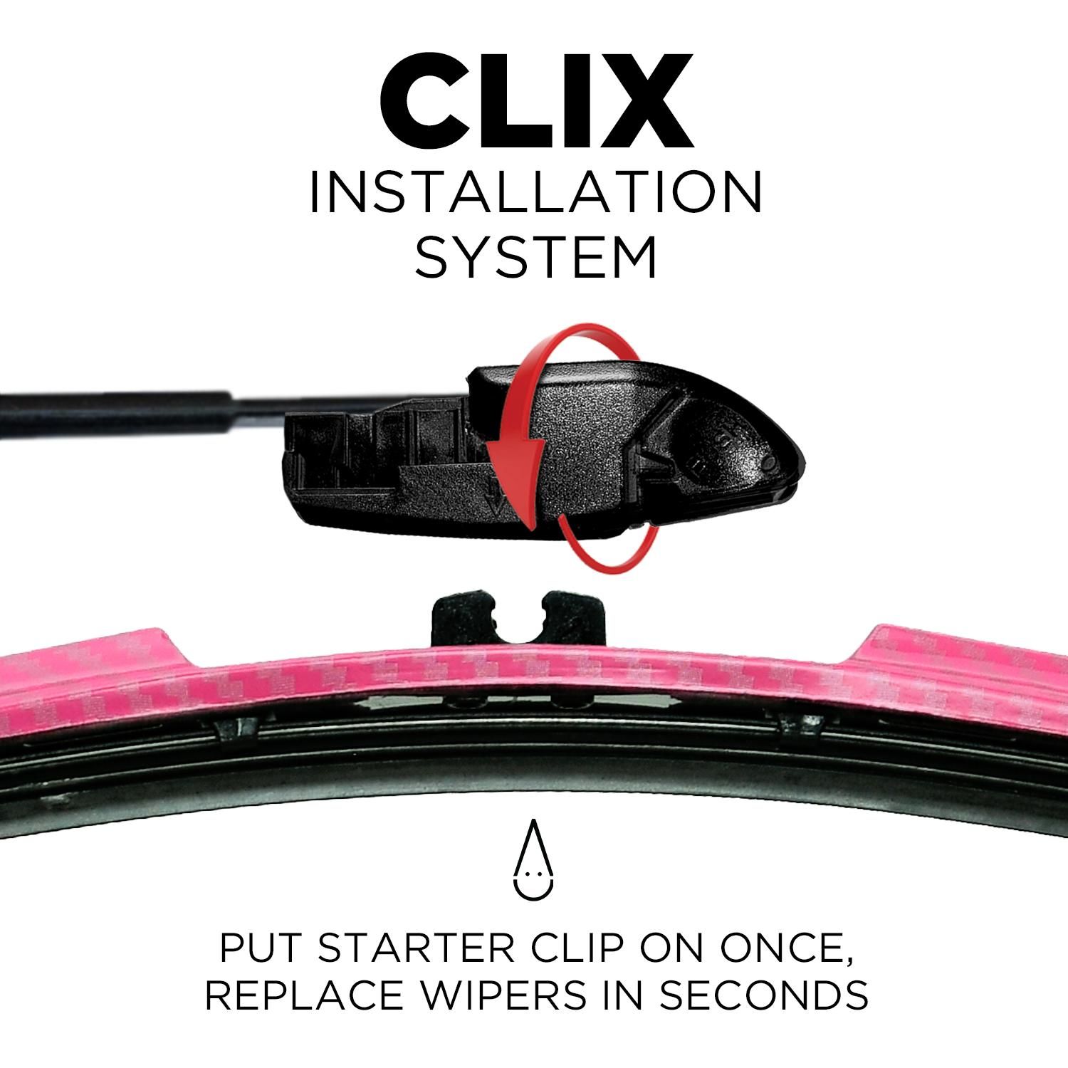 CLIX Wipers Pink Carbon 22in Clix Wiper All Weather Interchangeable Wiper Blade