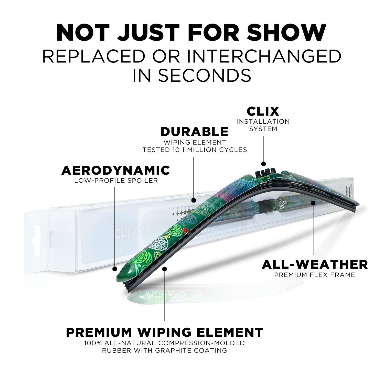 CLIX Wipers Mystic 14in 14in C Adapter All Weather Interchangeable Wiper Blade