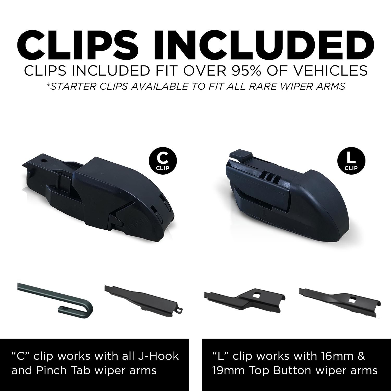 CLIX Wipers Mystic 24in 22in X3 Adapter All Weather Interchangeable Wiper Blade