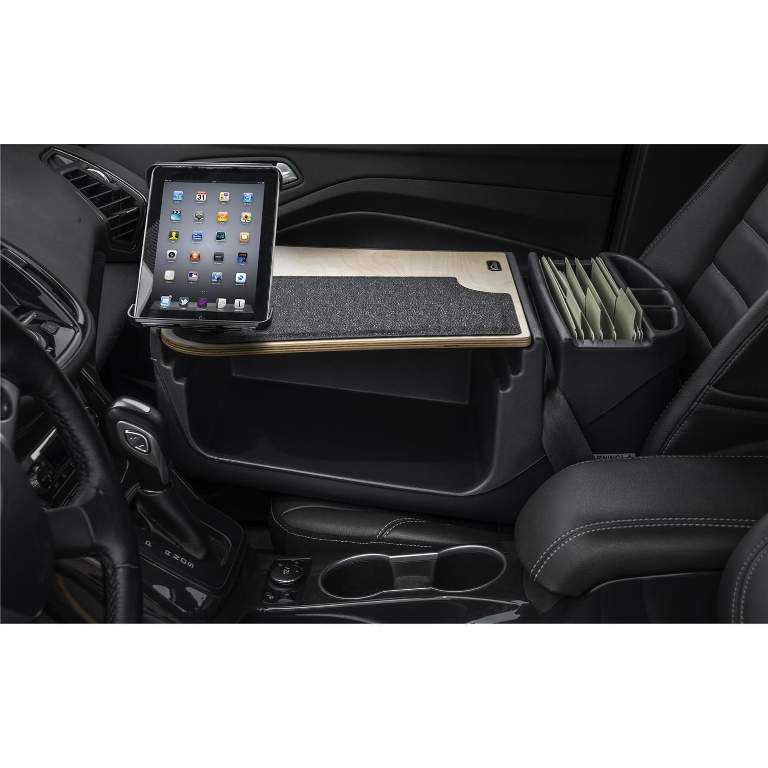 AutoExec Birch Finish Efficiency GripMaster Car Desk with Universal Tablet Mount