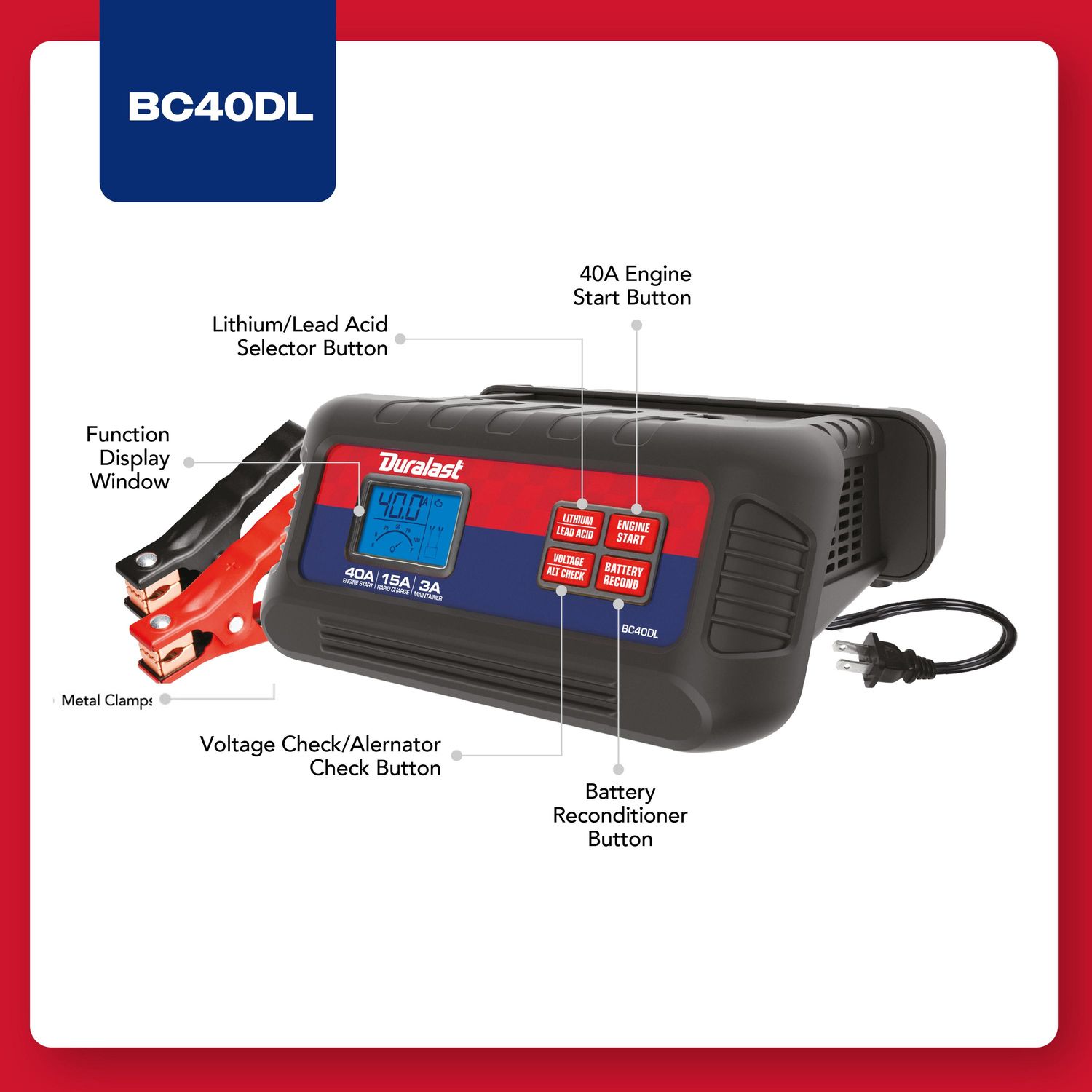 Duralast 40 Amp Battery Charger BC40DL