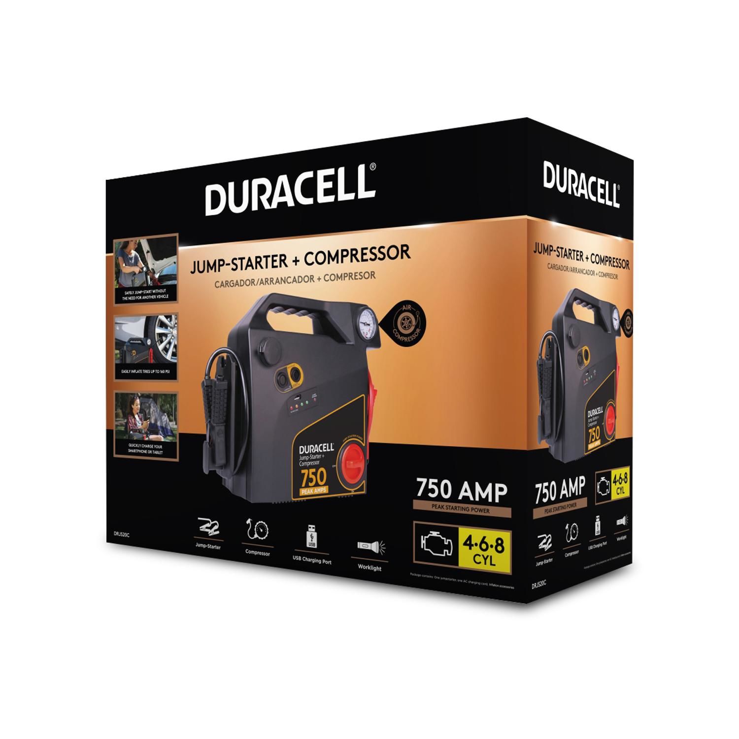 Duracell 750 Peak Amp Portable Emergency Jump Starter with Compressor
