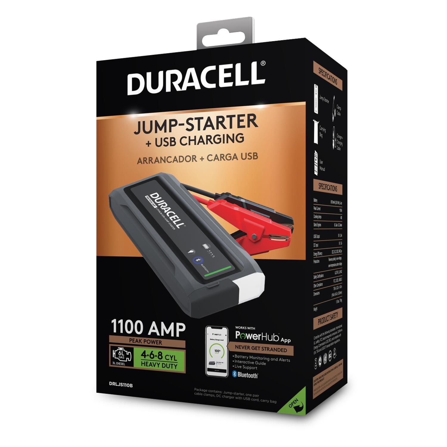 Duracell 1100 Peak Amp Lithium Ion Jump Starter with Bluetooth