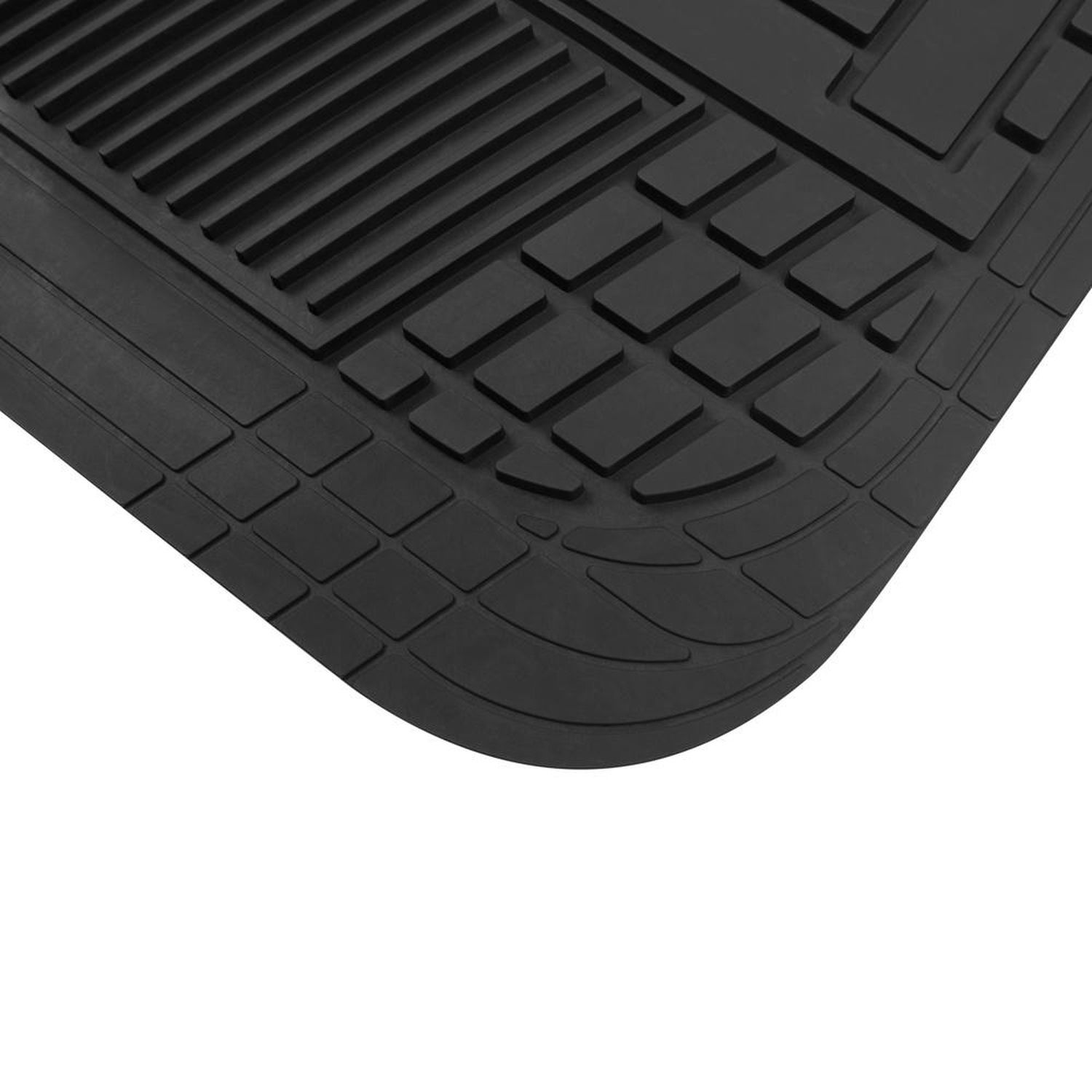 Motor Trend Performance Plus All-Weather Rubber Floor Mats - Black, High-Ridged, Durable Protection