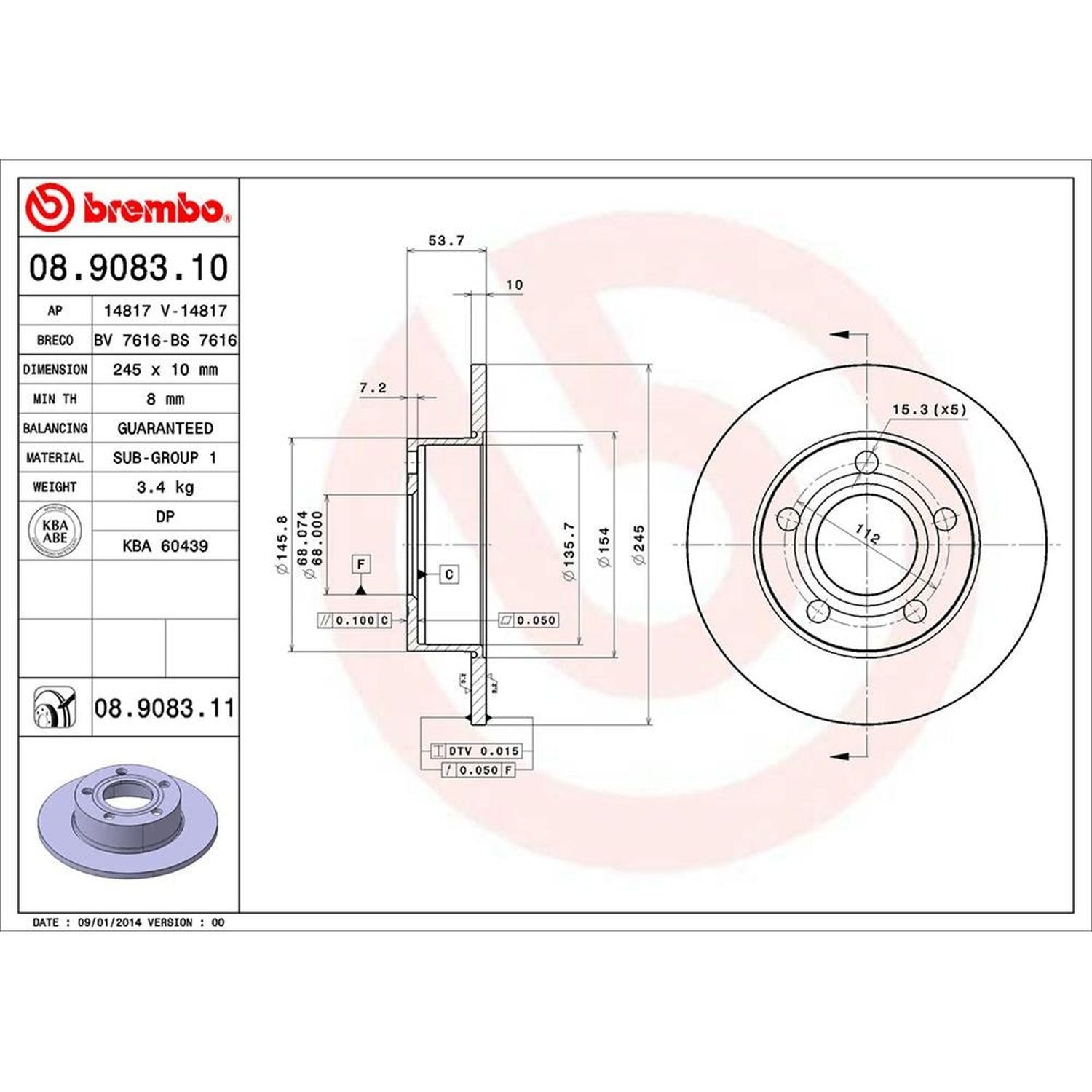 Brembo Disc Brake Rotor 08.9083.11