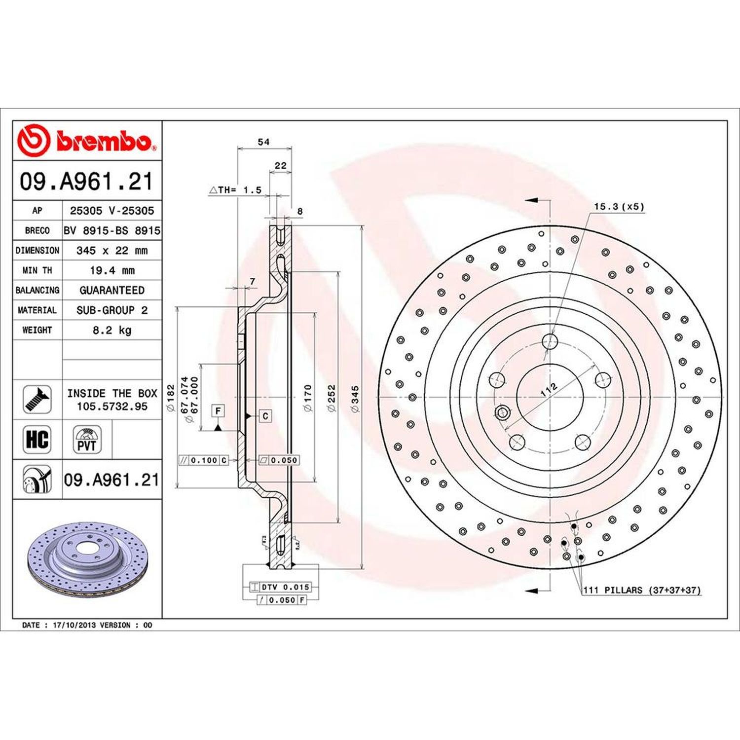 Brembo Disc Brake Rotor 09.A961.21
