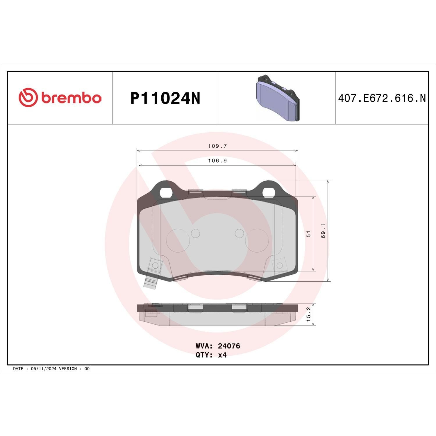 Brembo Ceramic Brake Pads P11024N
