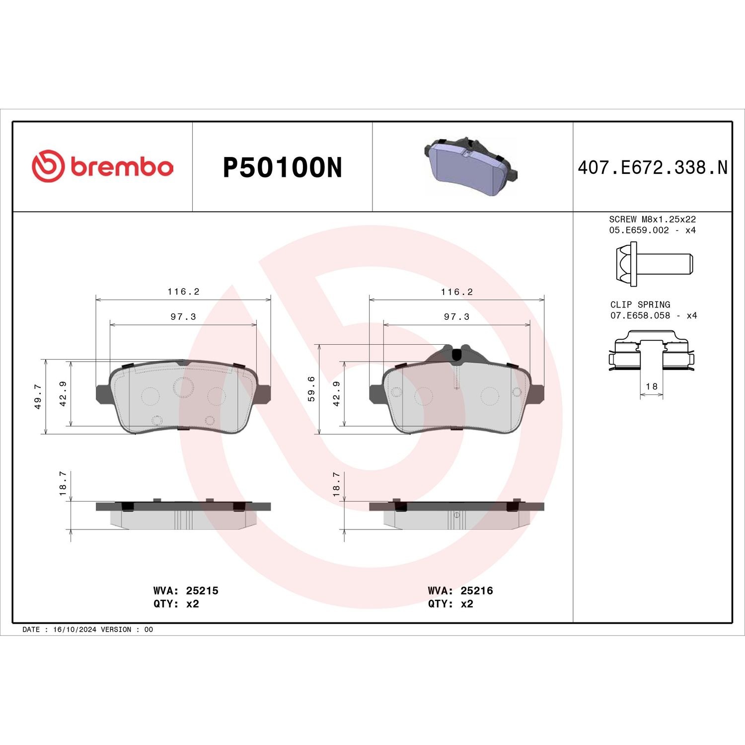 Brembo Ceramic Brake Pads P50100N