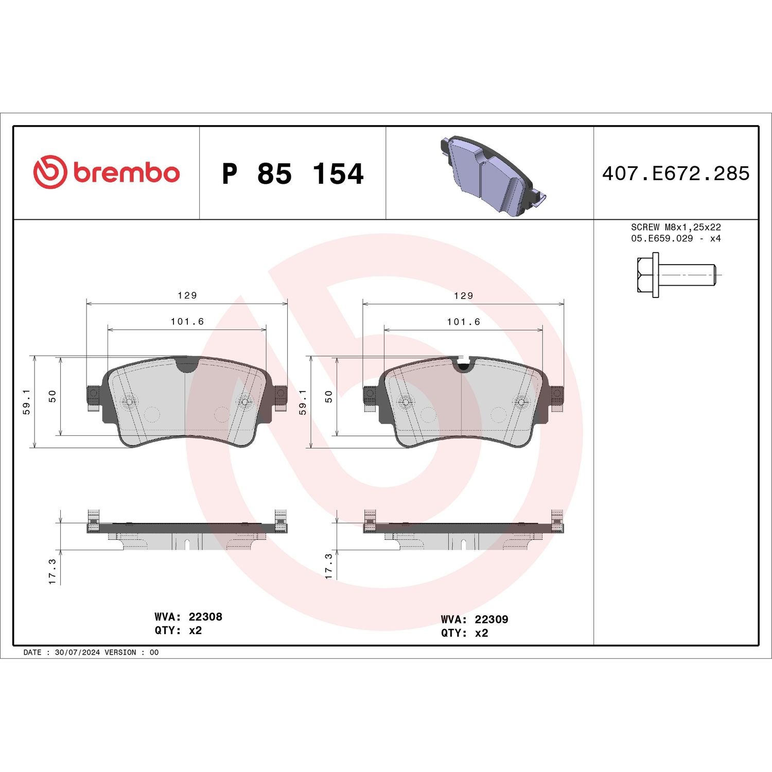 Brembo Semi-metallic Disc Brake Pad Set P85154