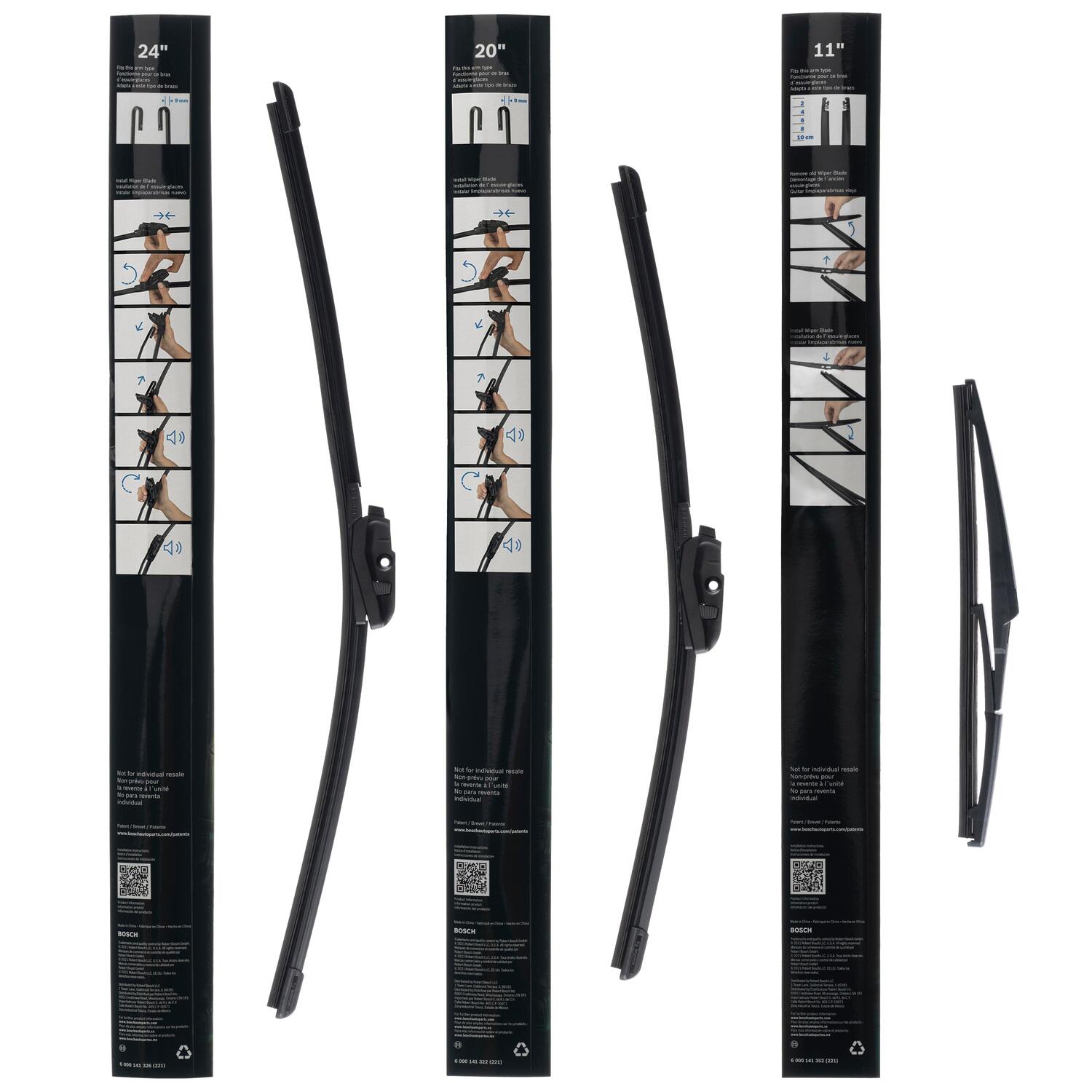 thumbnail image 2 of Bosch Direct Connect Wiper Blades – 26" & 18" – Front Left & Right Set, Steel Frame, Powder-Coated, Made In Germany 2 of 5