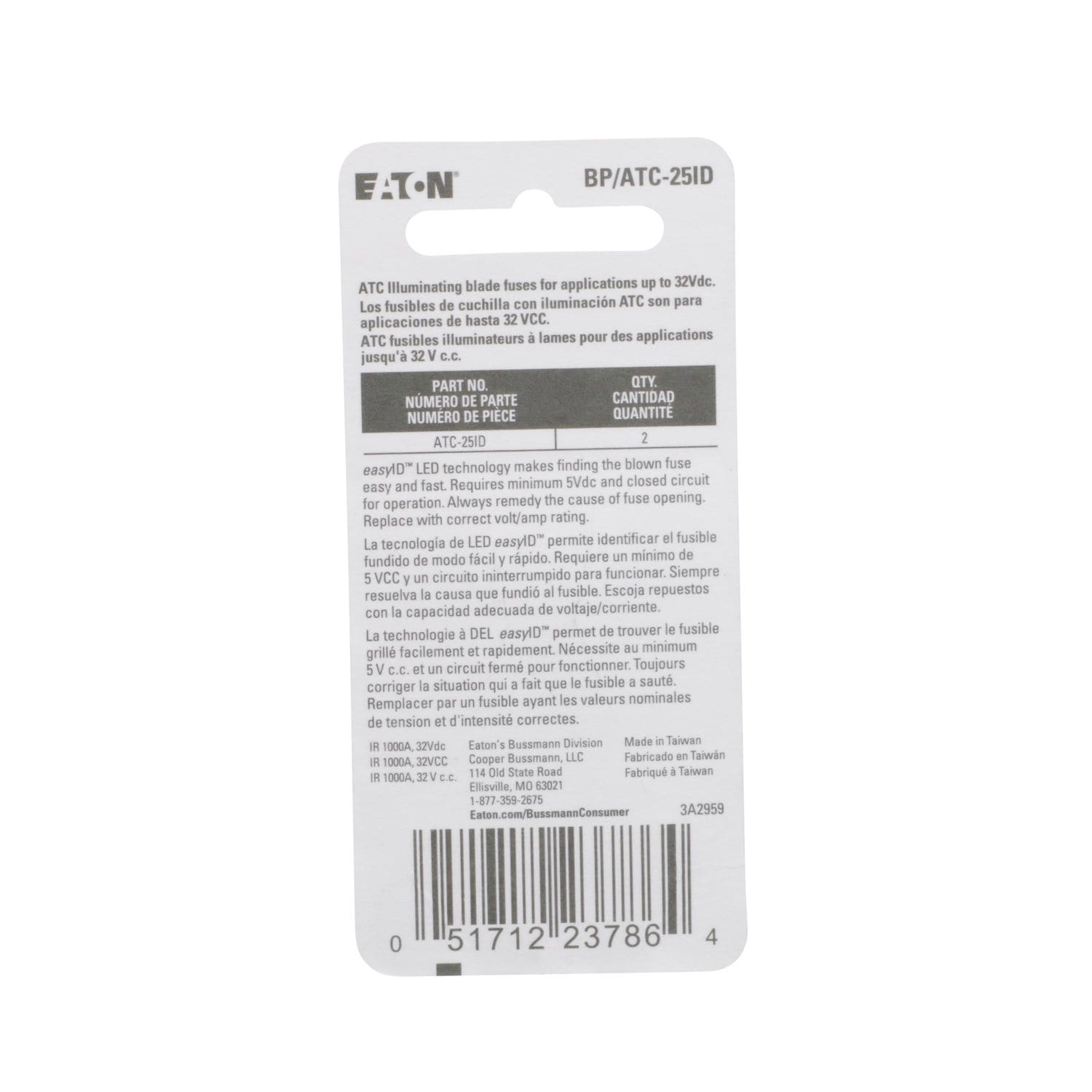 Bussmann 25 Amps ATC easy BP-ATC-25ID Fast Acting Fuse