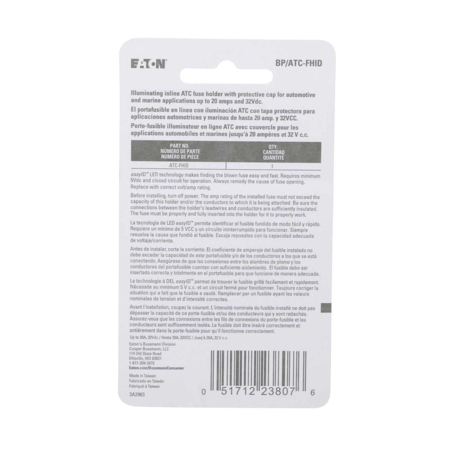 Bussmann easyID In-Line ATC Fuse Holder