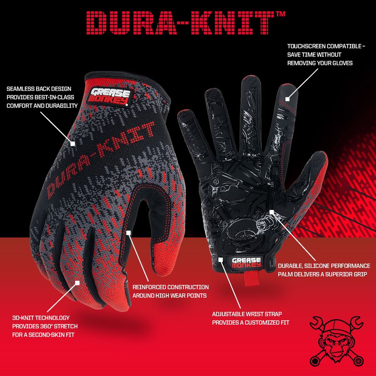 Grease Monkey Dura-Knit Medium Work Gloves