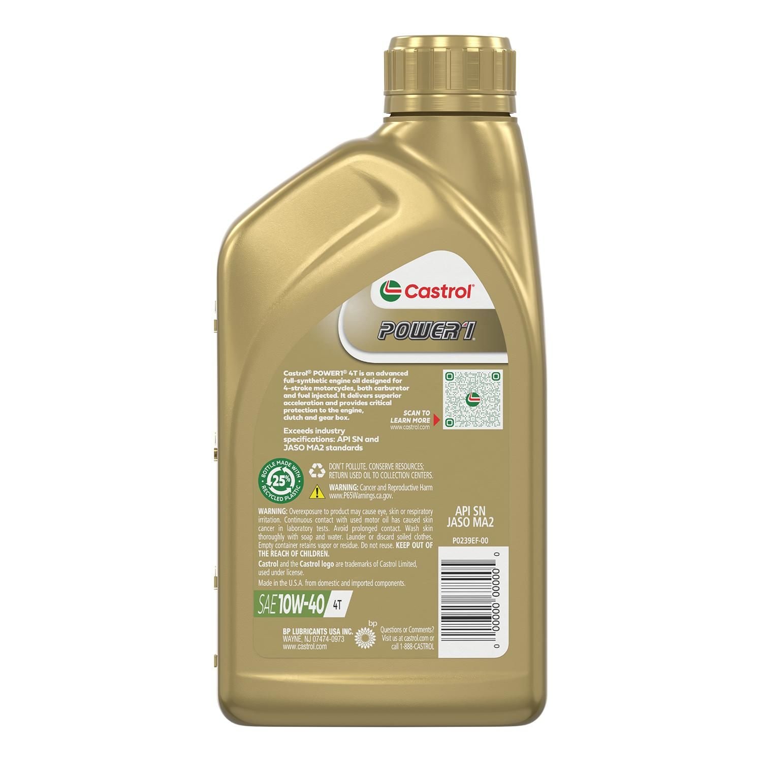 Castrol Power1 4T 10W-40 Full Synthetic Motorcycle Oil, 1 Qt Bottle 