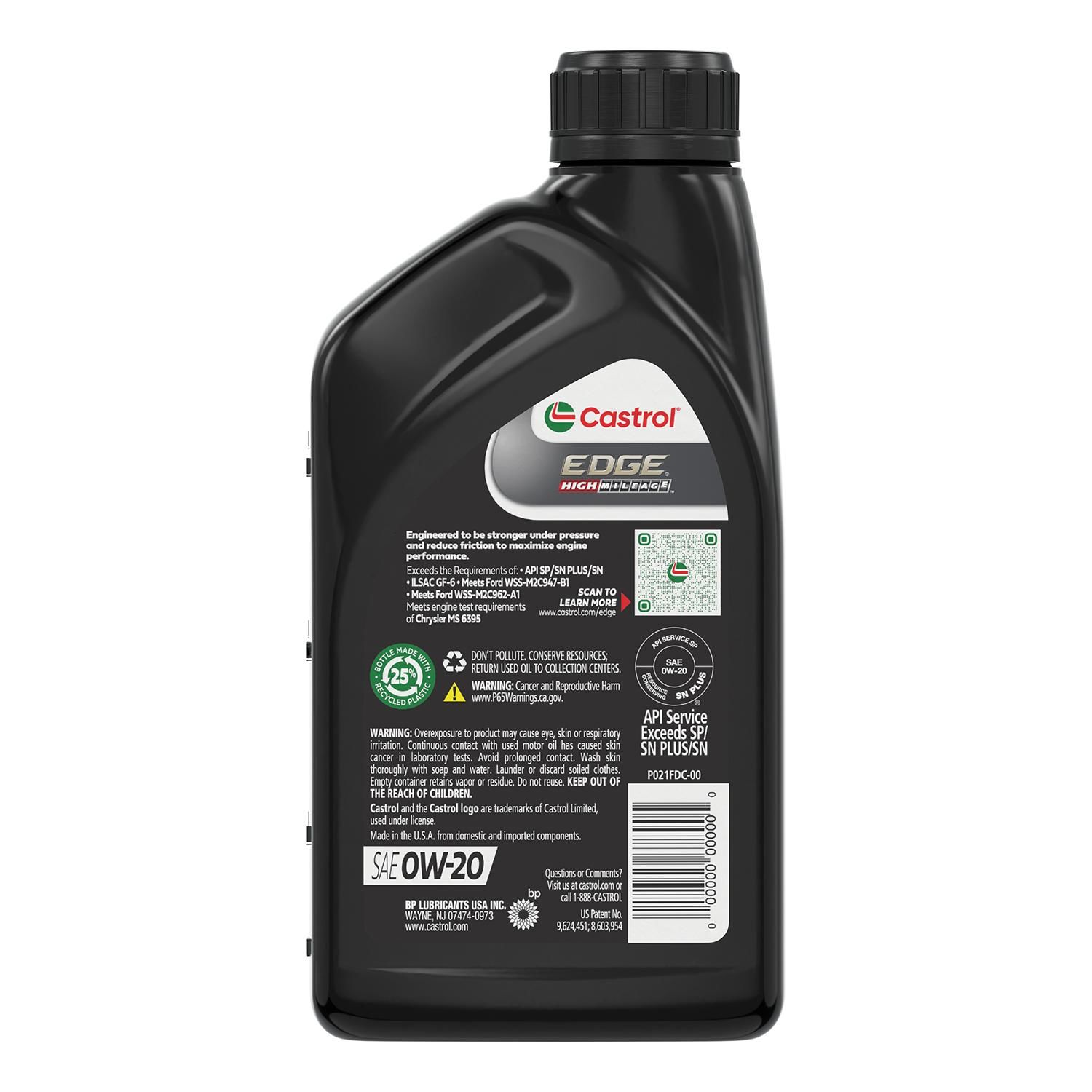 Castrol EDGE High Mileage Full Synthetic Engine Oil 0W-20 1 Quart