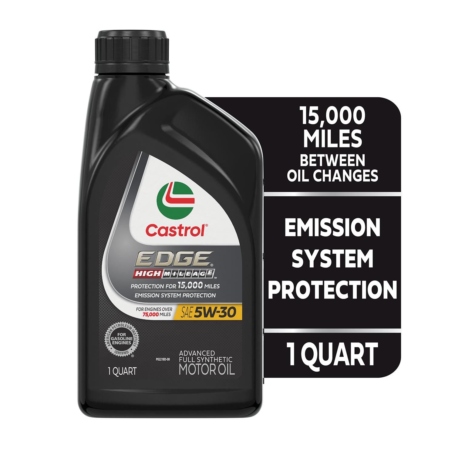 Castrol Edge High Mileage 5W-30, Full Synthetic Motor Oil, 1 qt