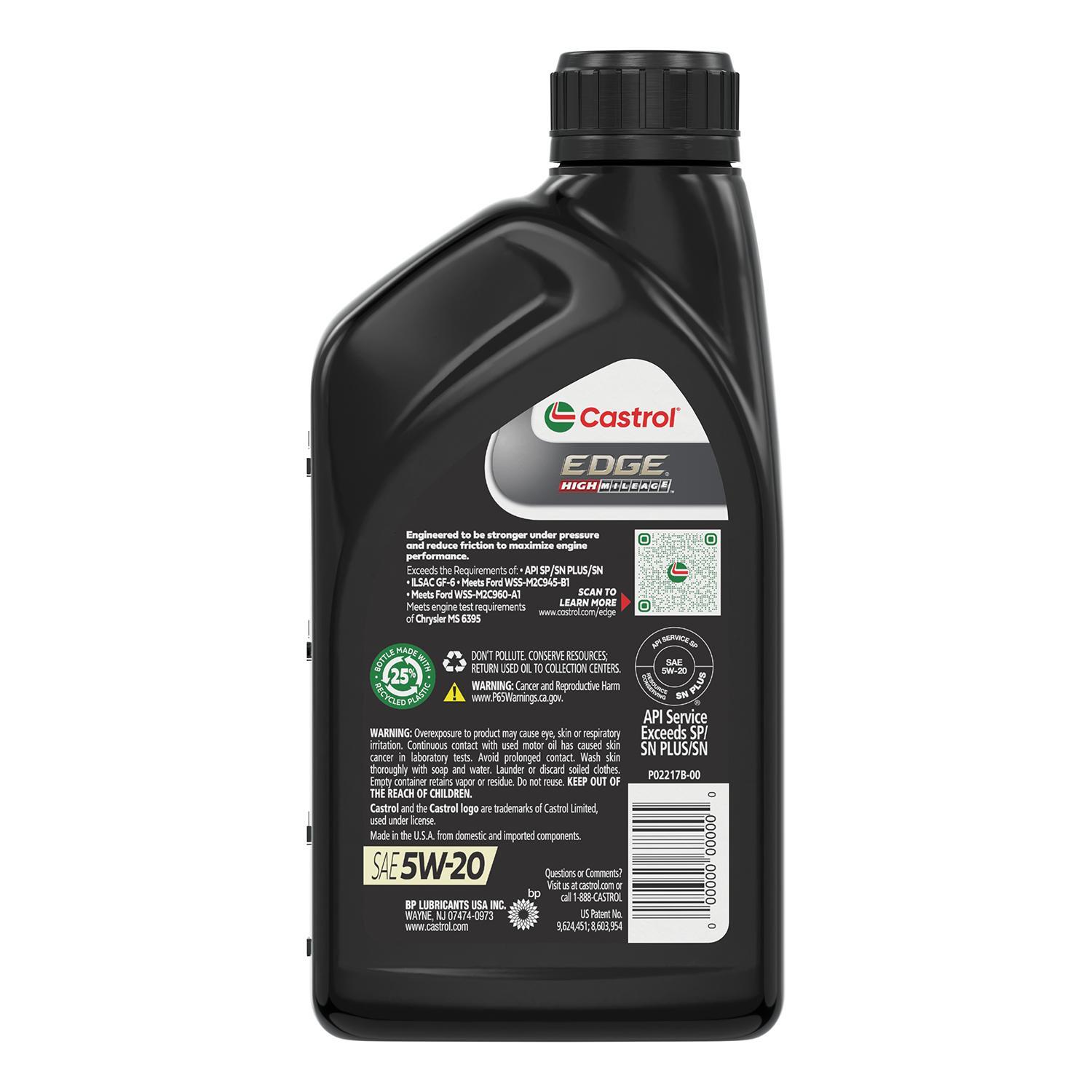 Castrol EDGE Advanced Engine Oil High Mileage Full Synthetic 5W20 1 Quart