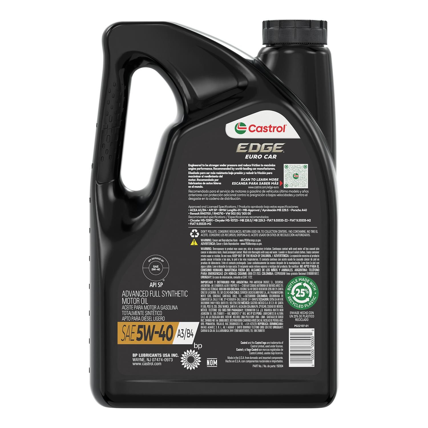 Aceite de motor Castrol EDGE Turbo Diesel 5W-40 en garrafa de 5