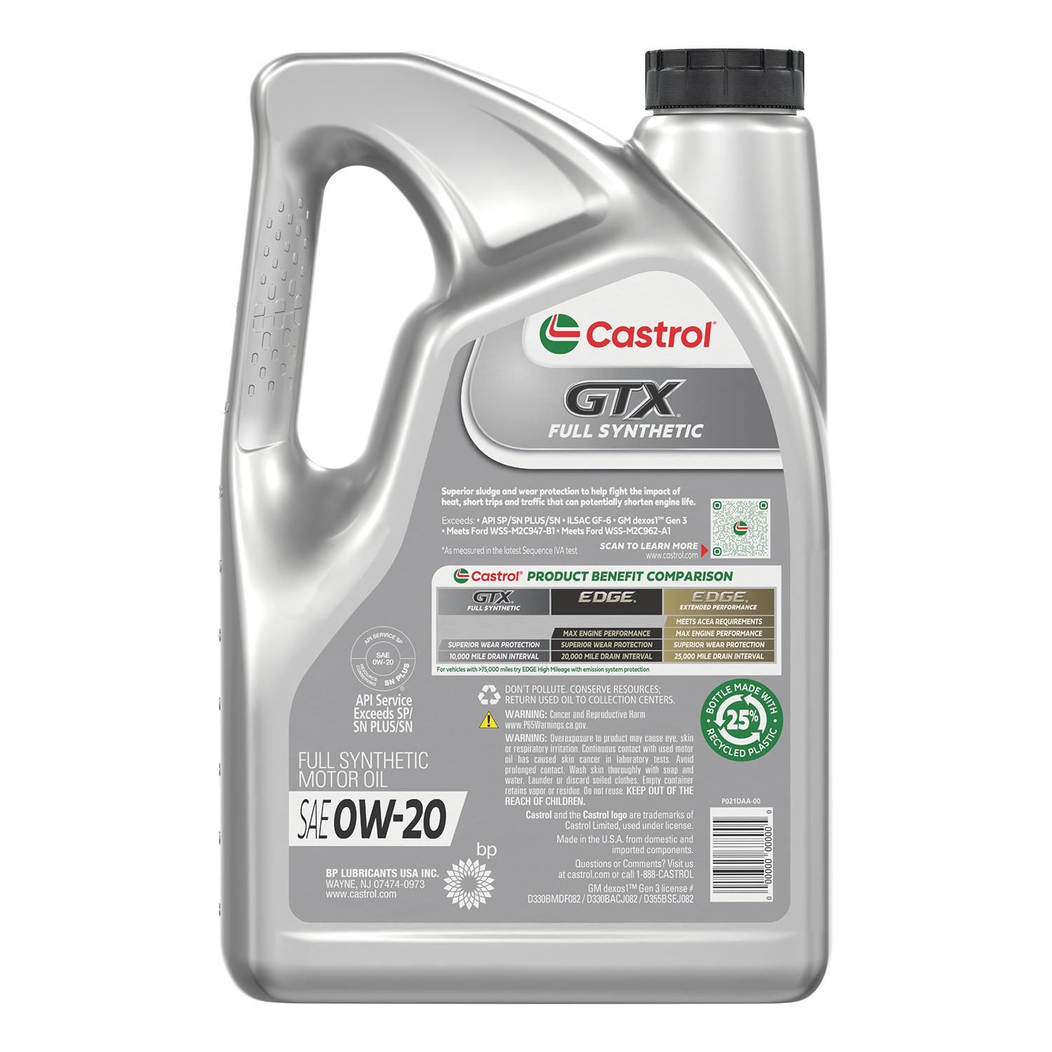 Castrol Full Synthetic Engine Oil 0W-20 5 Quart