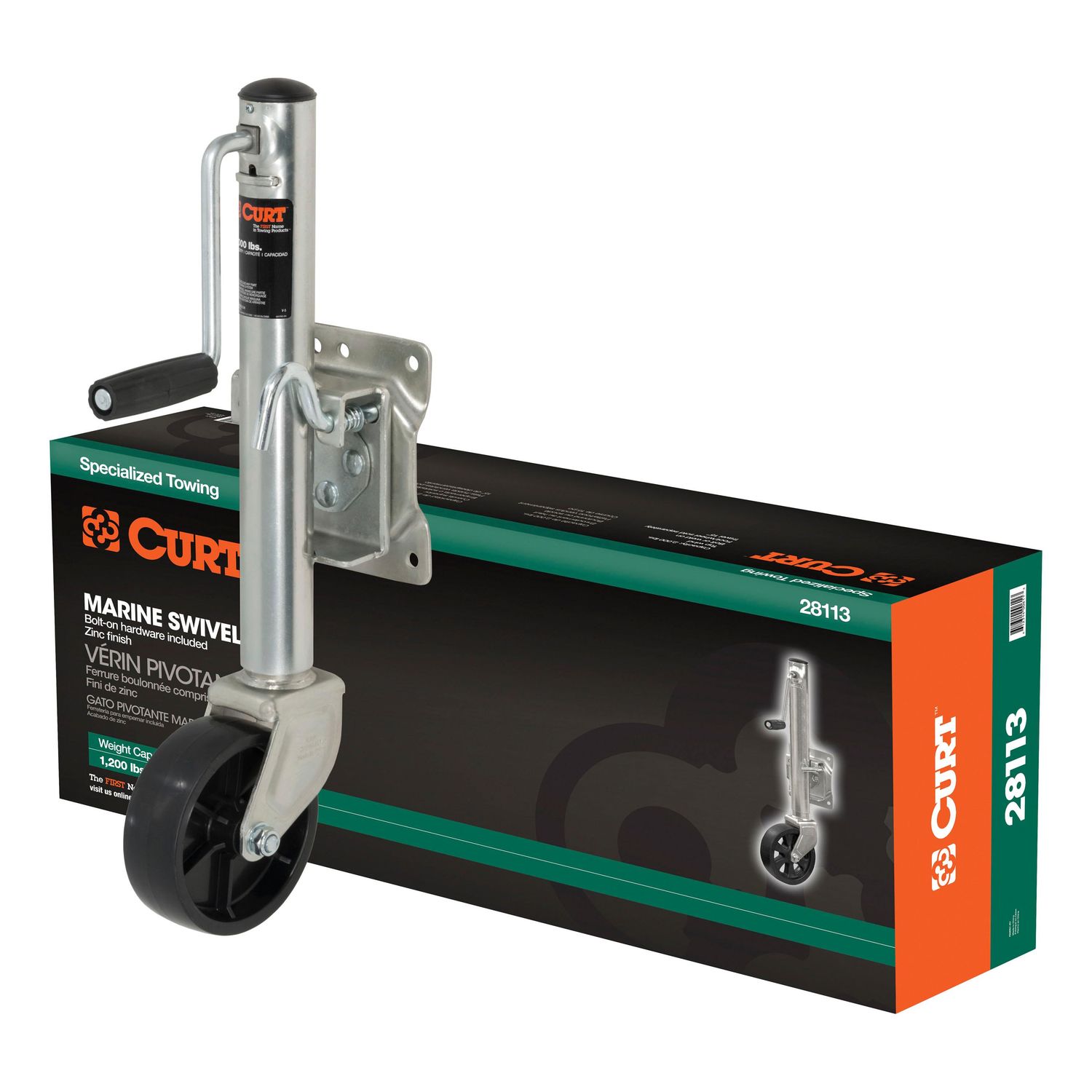 CURT 10in 1,200lbs Travel Marine Jack with 6in Wheel