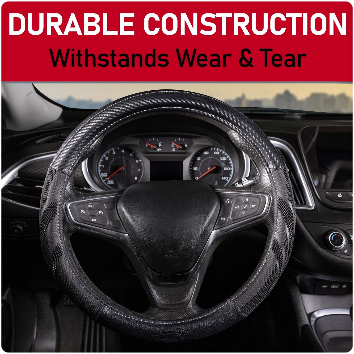 PROSFIA Faux Leather, Microfiber Car Steering Wheel Cover, Emboss Holes