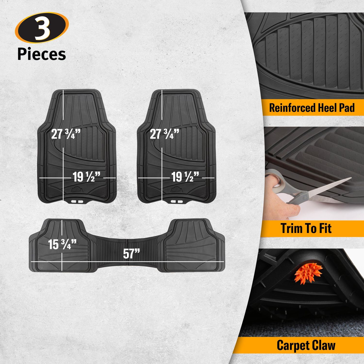 Armor All Black Universal Front and Rear Rubber Floor Mat 3 Piece