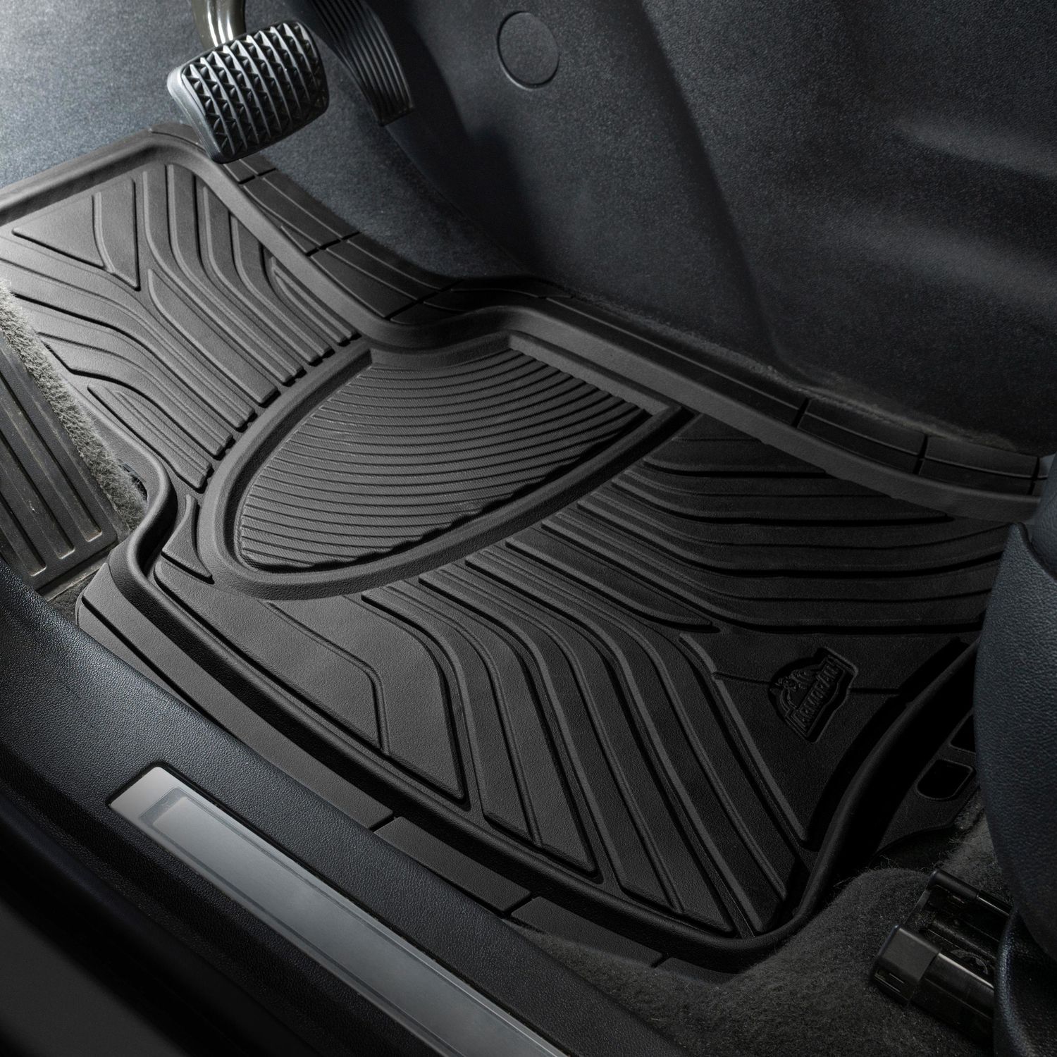 BDK 4-Piece All-Weather Universal Floor Mats – Front & Rear – Black With Chrome Accents – Fits Cars Trucks SUVs