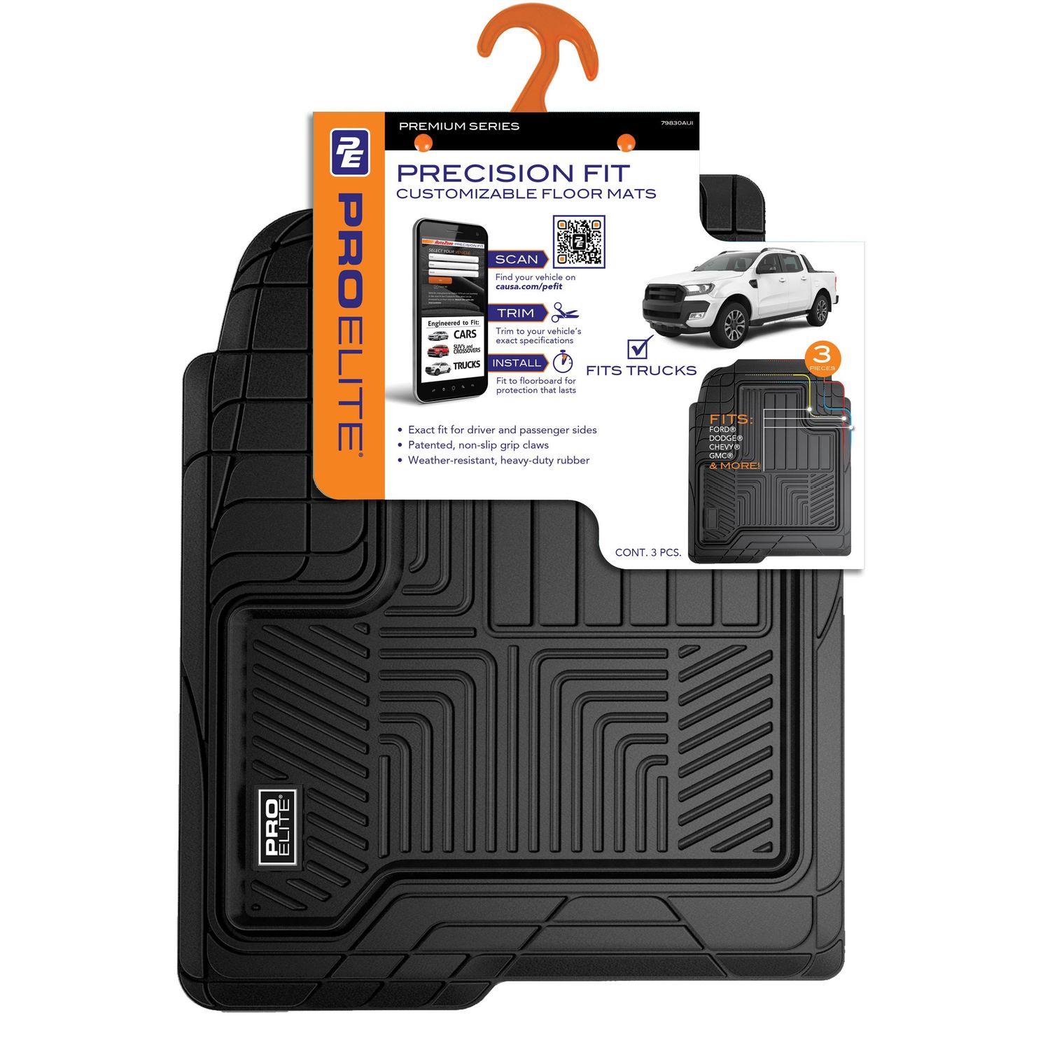 Custom Accessories Black Rubber Truck Floor Mats 3 Piece